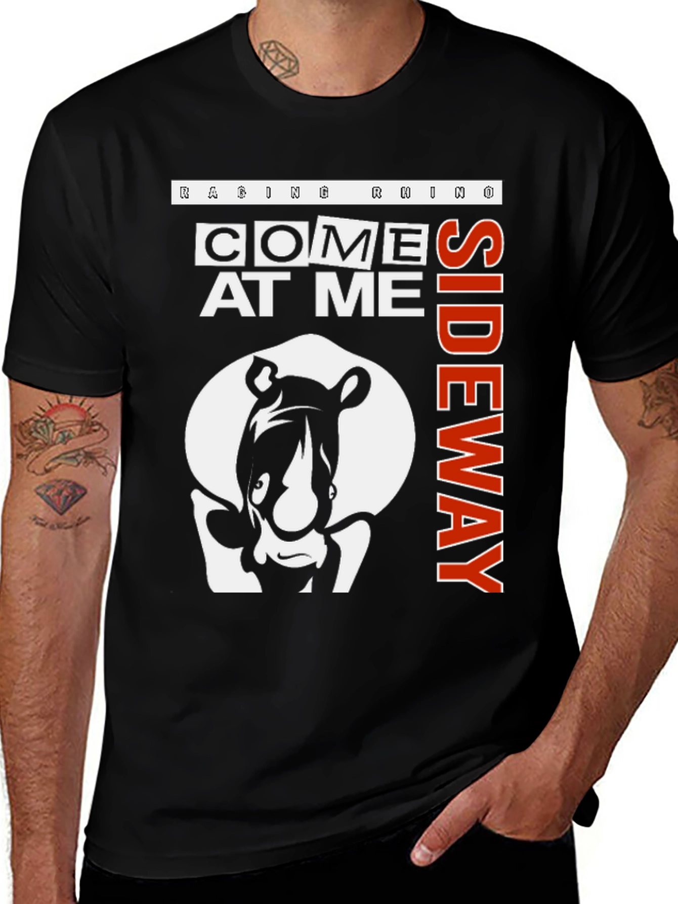 Raging Rhino Come At Me Sideway Black Graphic T-Shirt