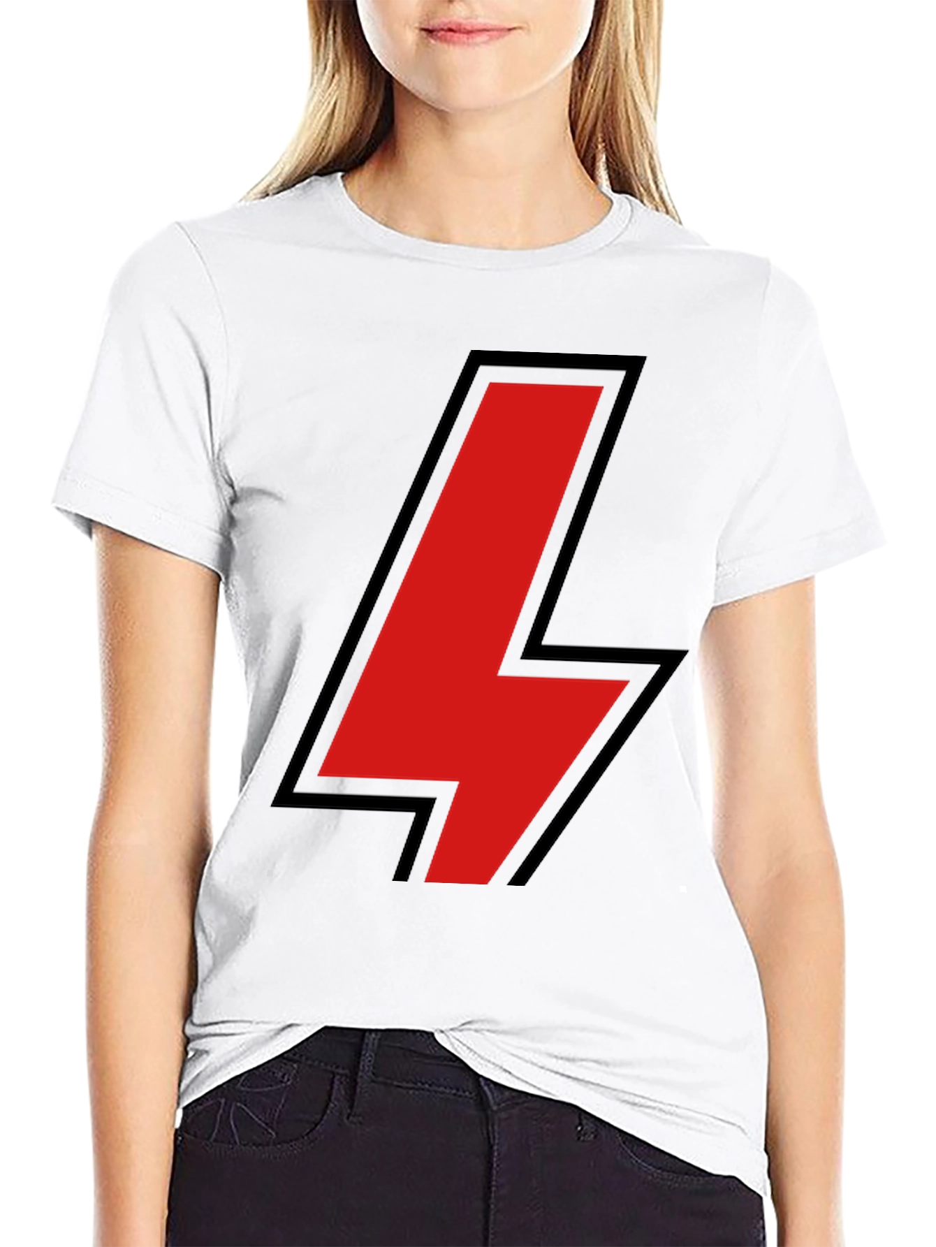 Black T-Shirt with Red Lightning Bolt Design