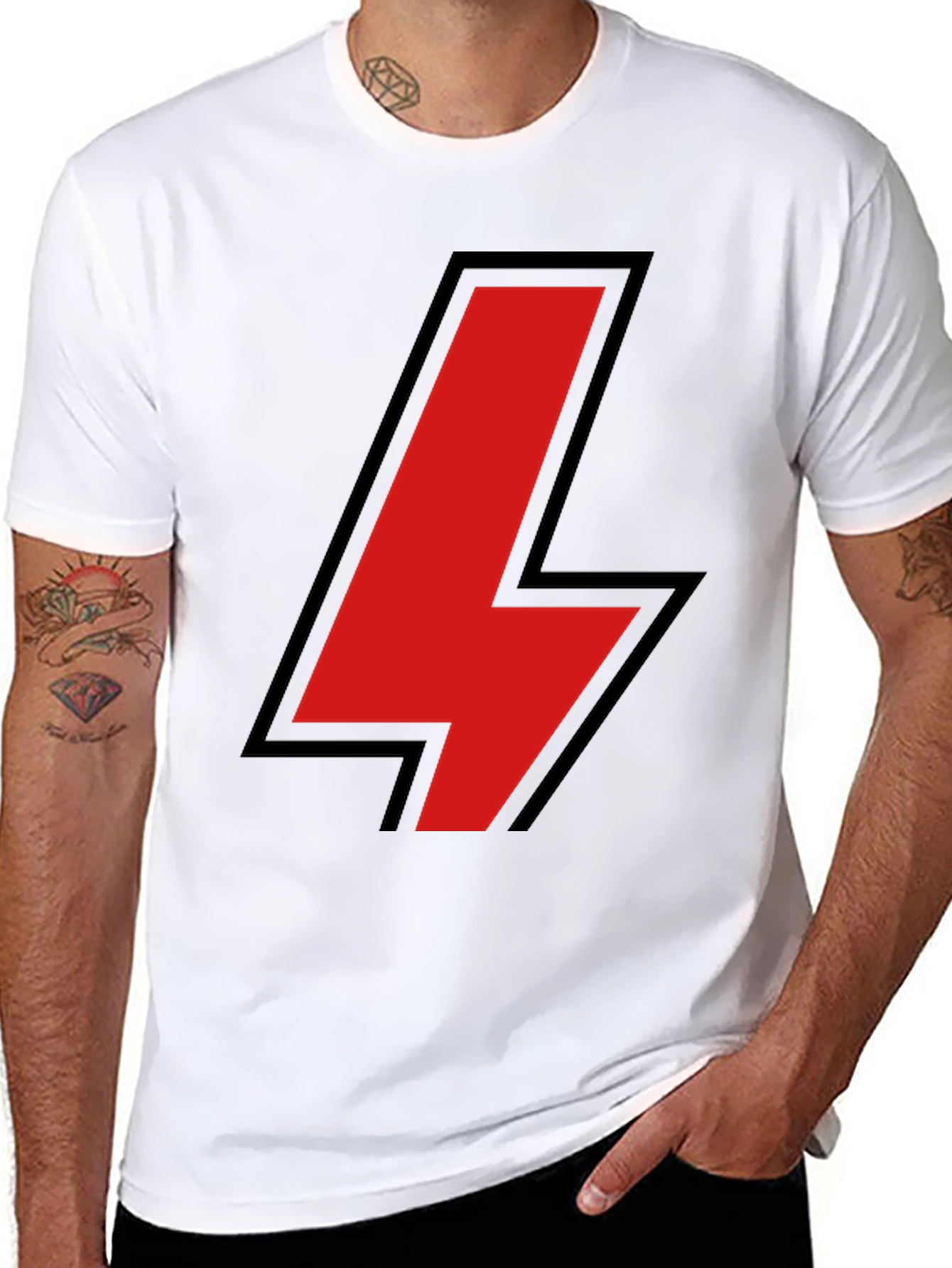Black T-Shirt with Red Lightning Bolt Design