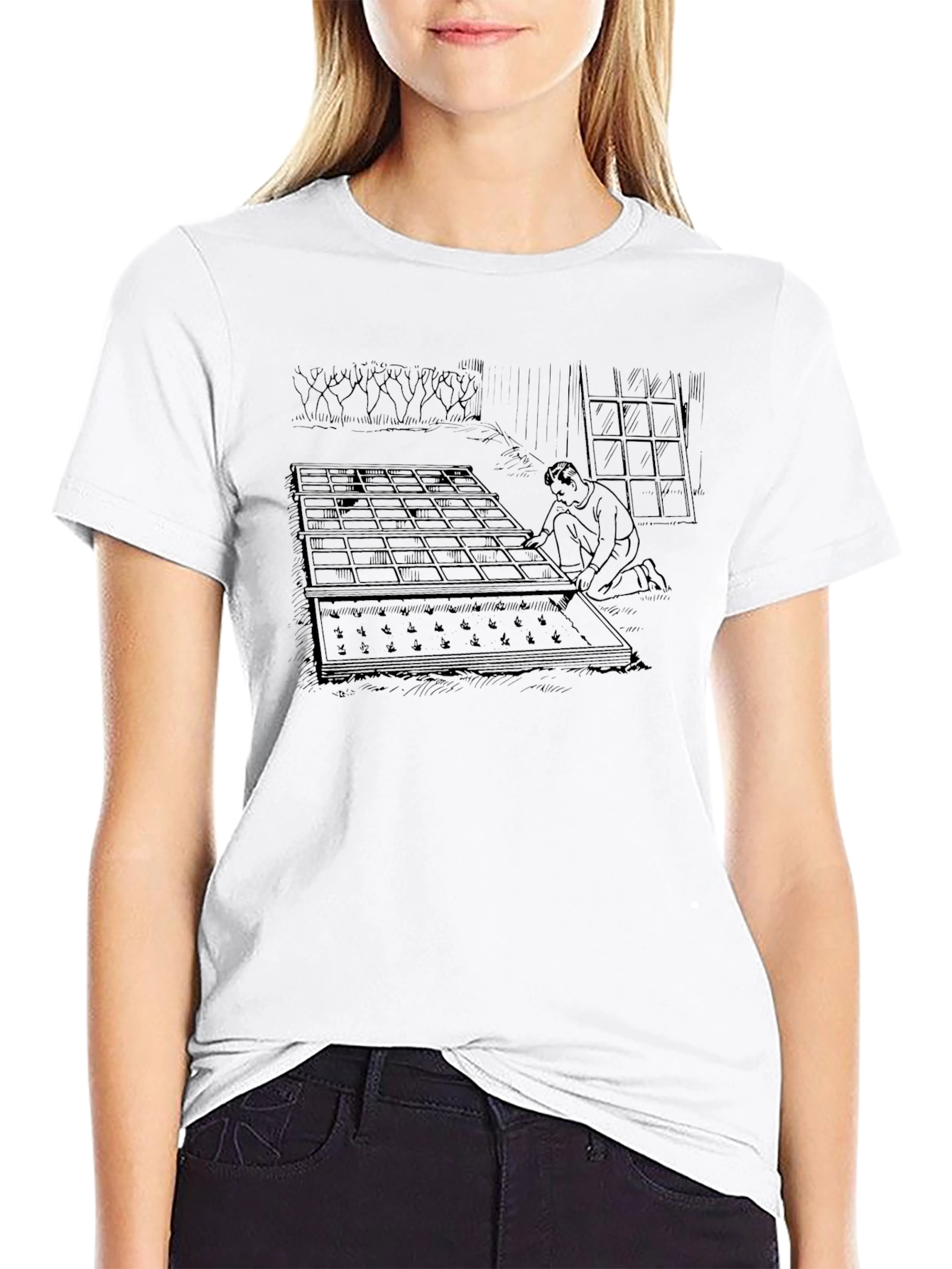 Mens Graphic Print Tee - Gardener Scene
