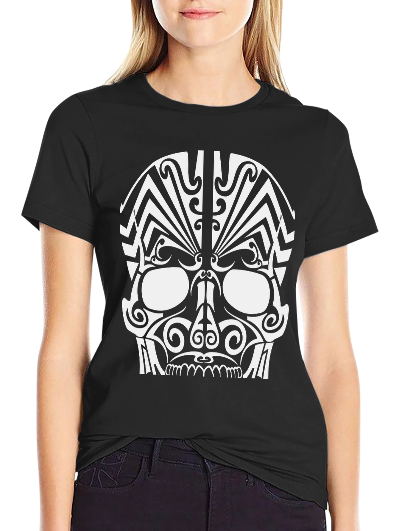 Tribal Skull Graphic Black T-Shirt