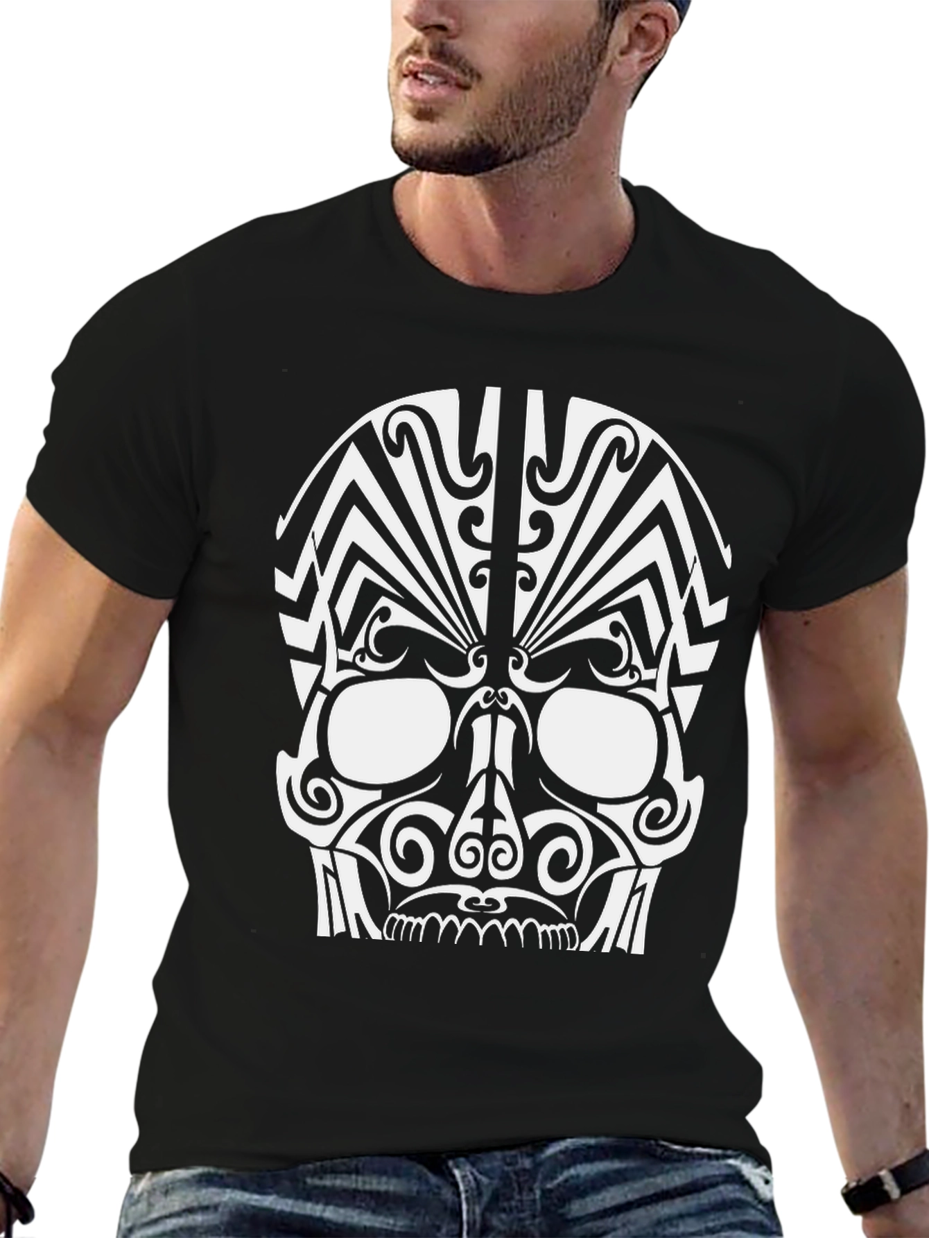 Tribal Skull Graphic Black T-Shirt