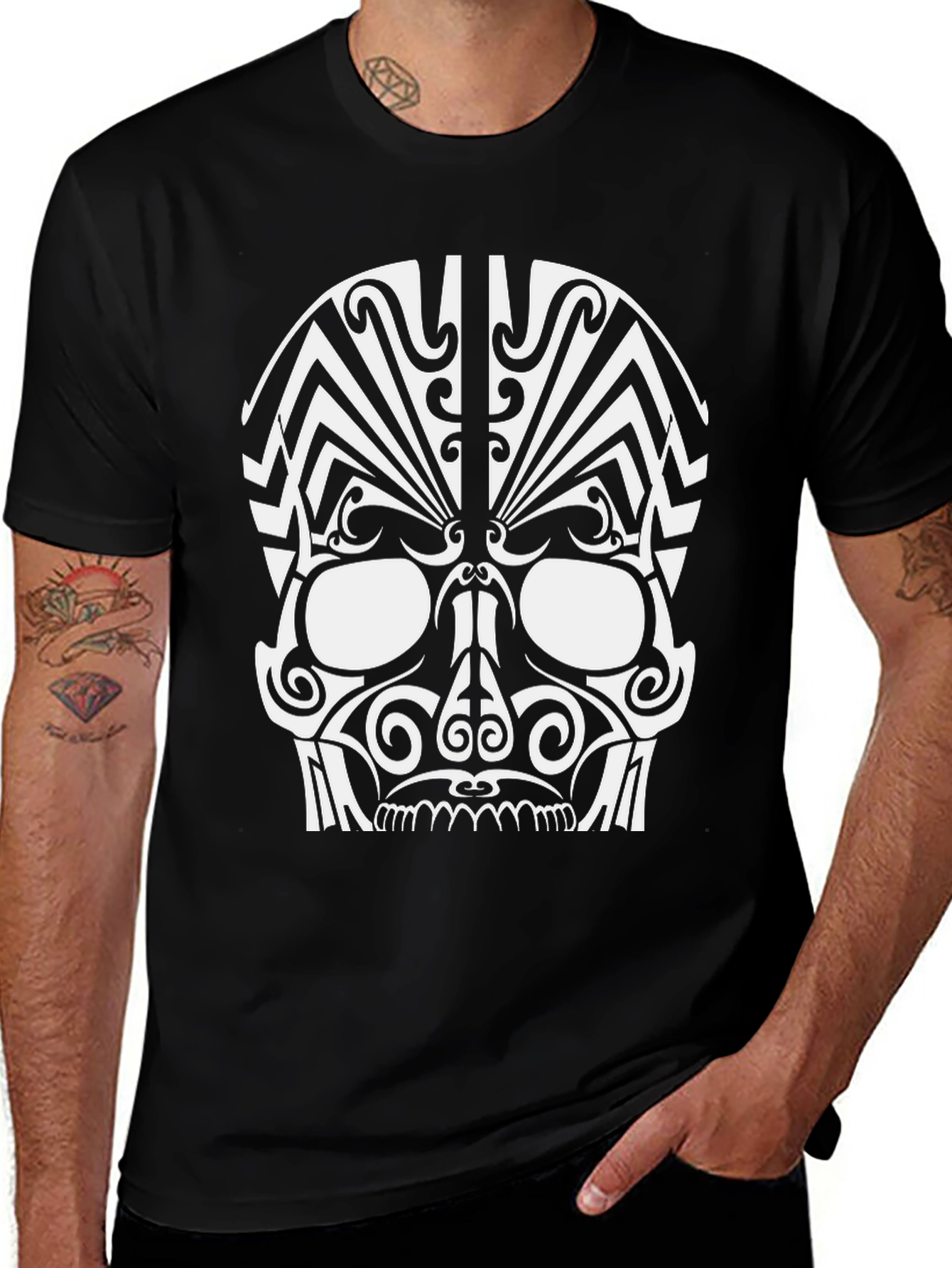 Tribal Skull Graphic Black T-Shirt