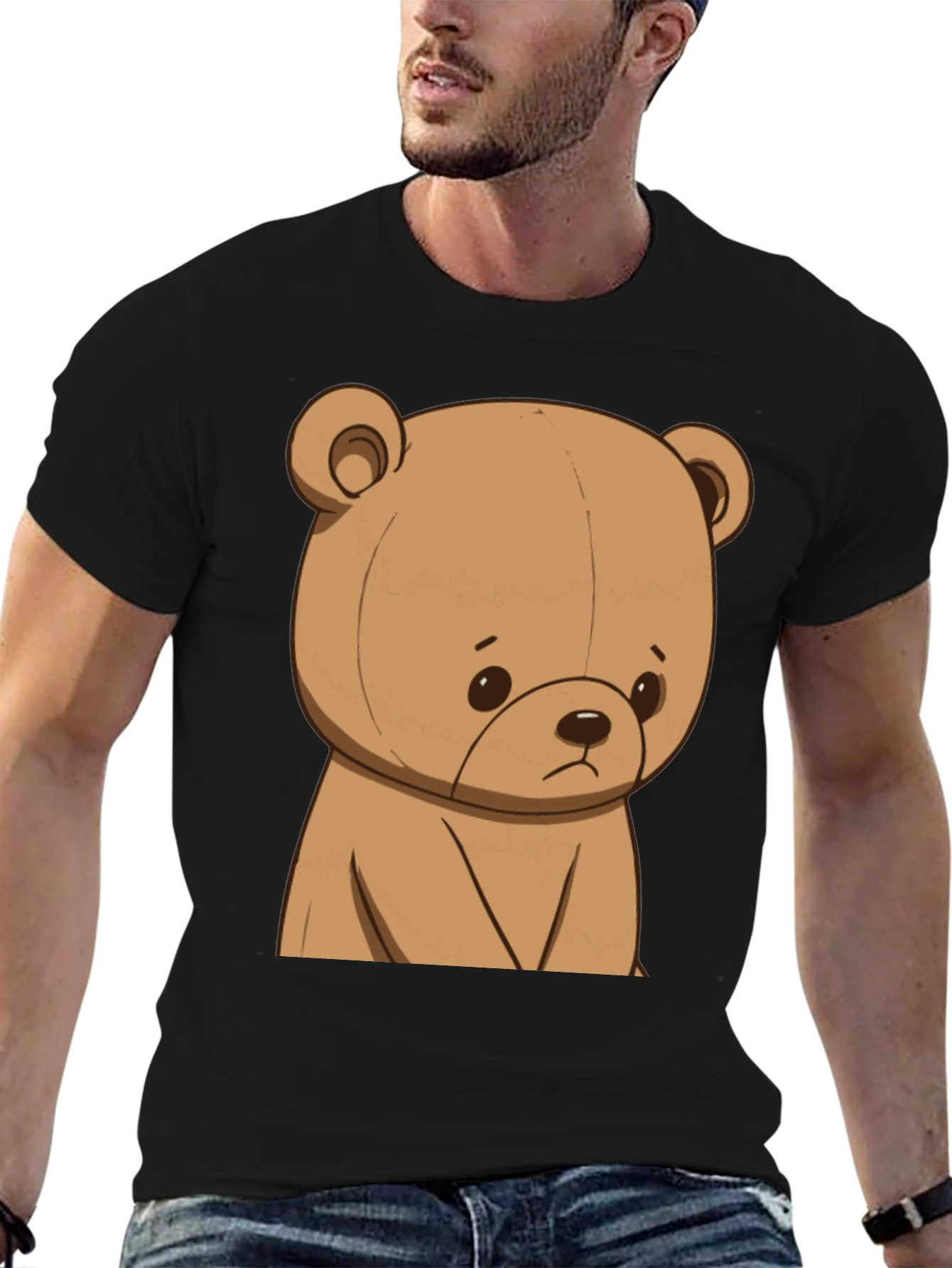 Sad Teddy Bear Graphic Tee - Unisex Black T-Shirt