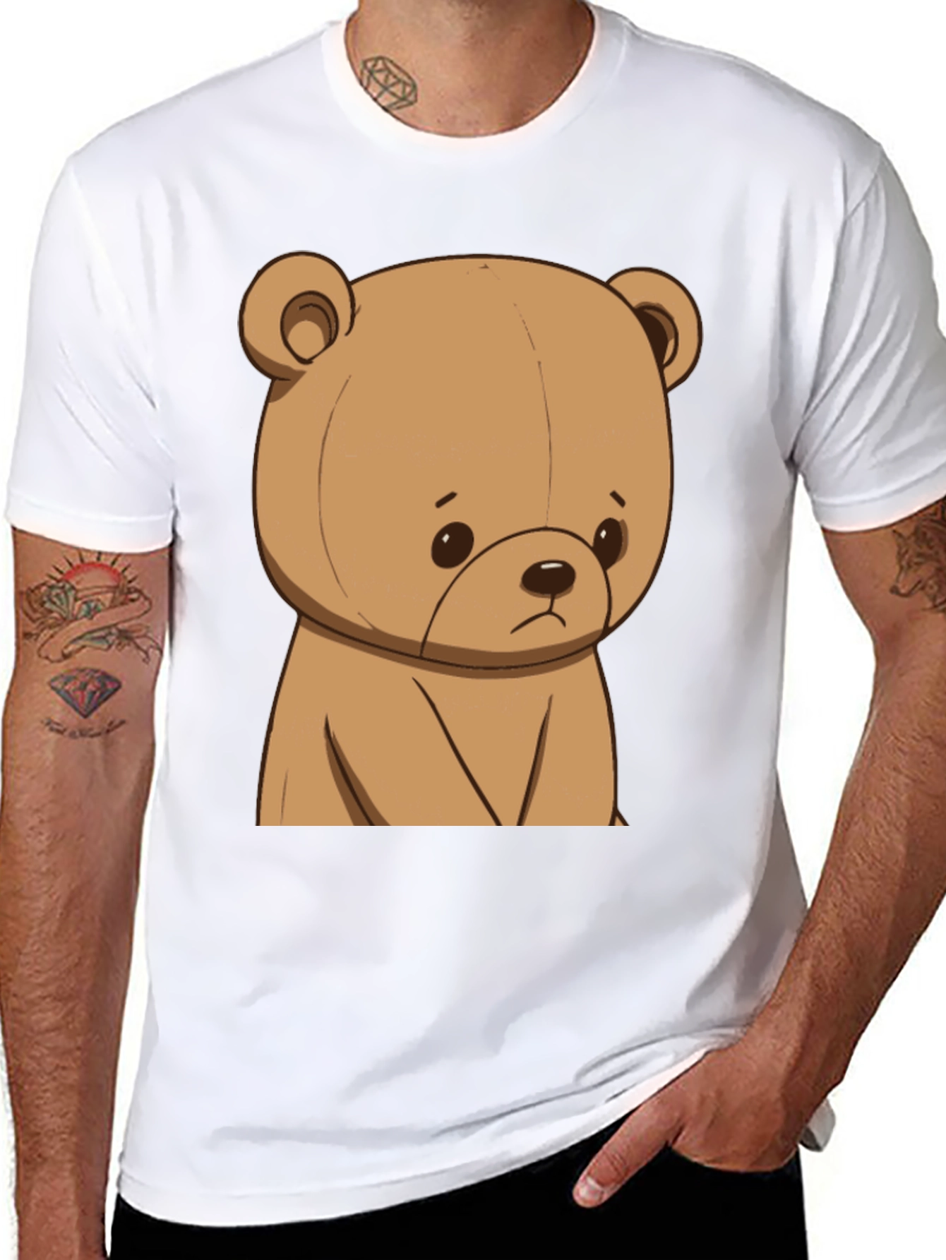 Sad Teddy Bear Graphic Tee - Unisex Black T-Shirt
