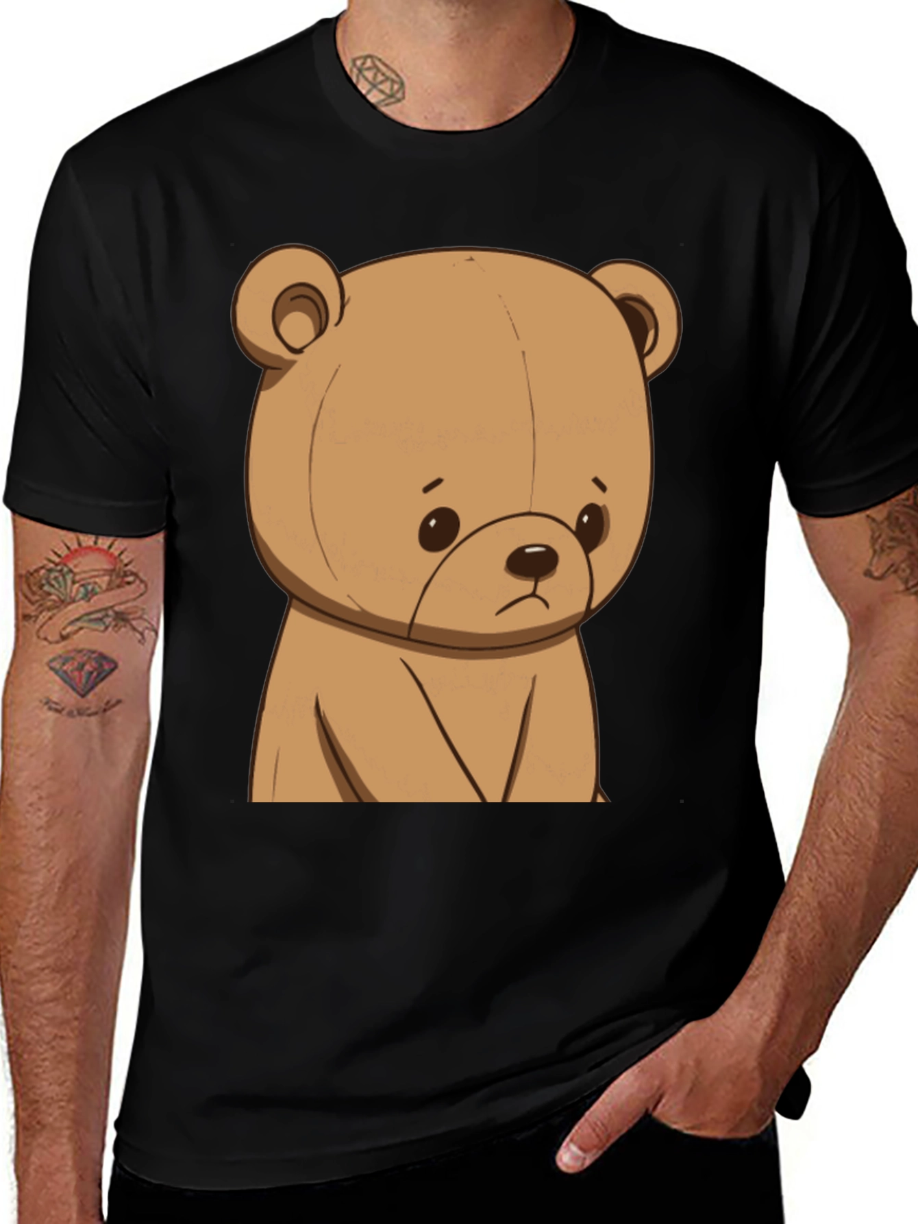 Sad Teddy Bear Graphic Tee - Unisex Black T-Shirt