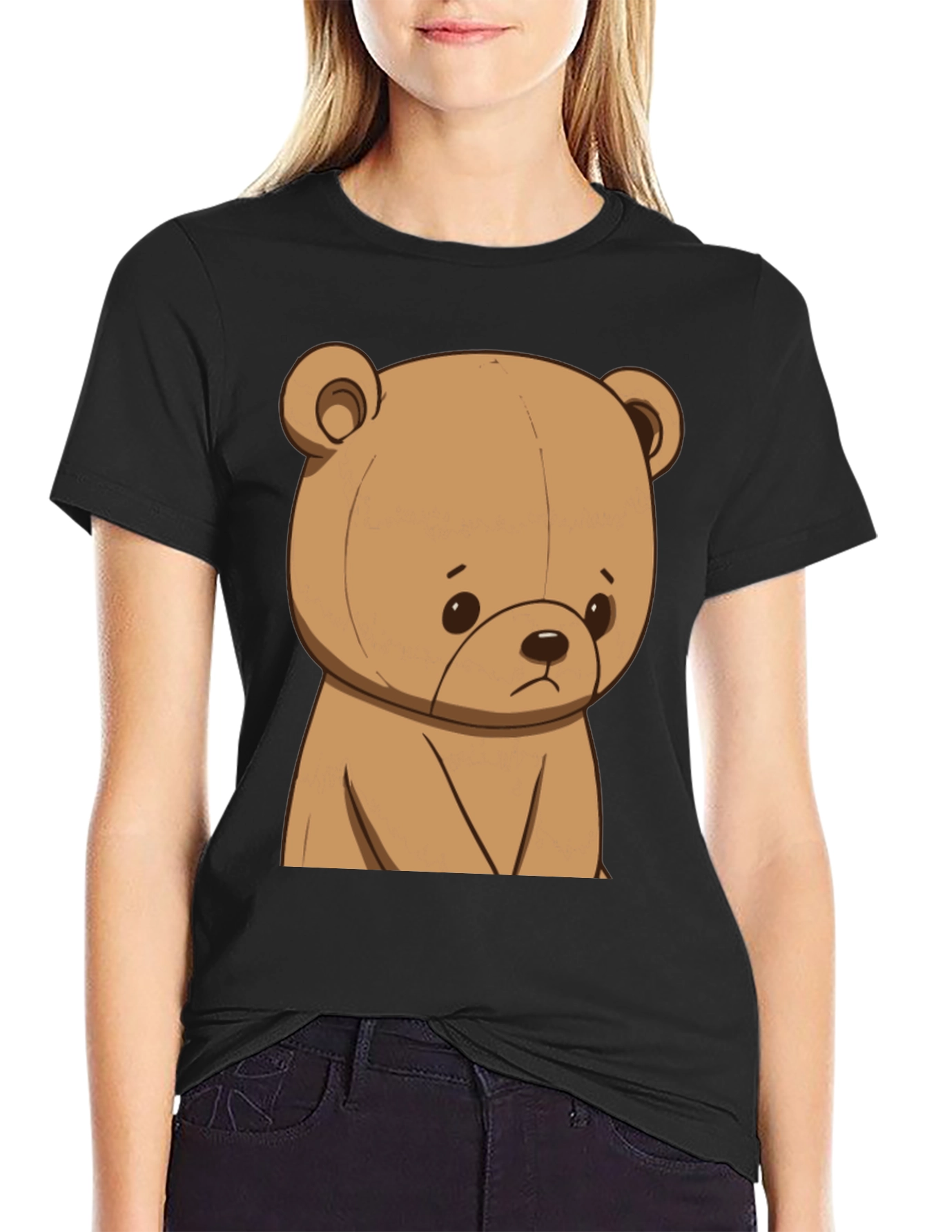 Sad Teddy Bear Graphic Tee - Unisex Black T-Shirt