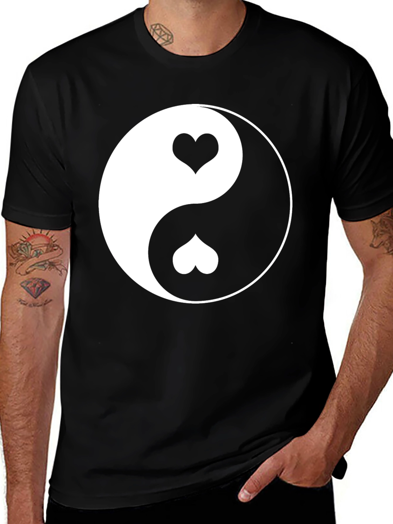 Yin Yang Heart Graphic Tee - Black