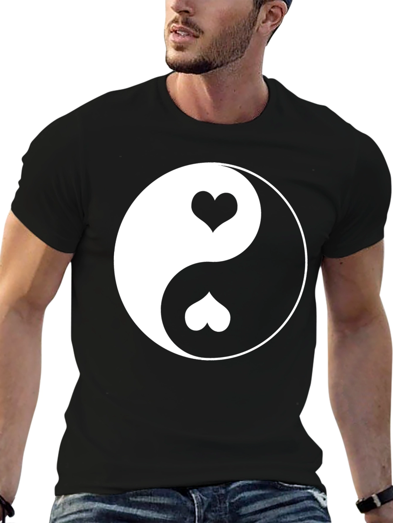 Yin Yang Heart Graphic Tee - Black