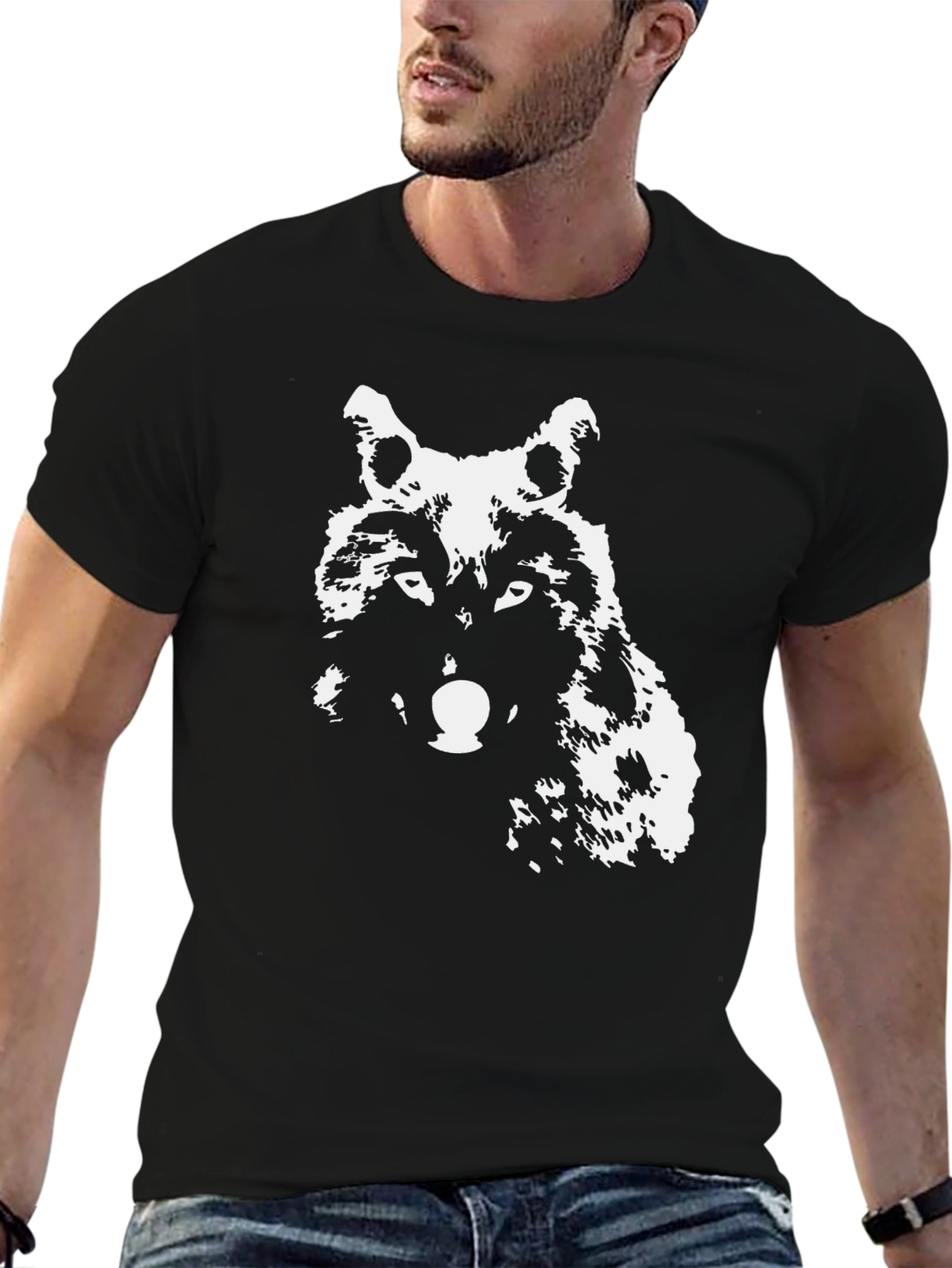 Wolf Graphic Print Black T-Shirt - Casual Style