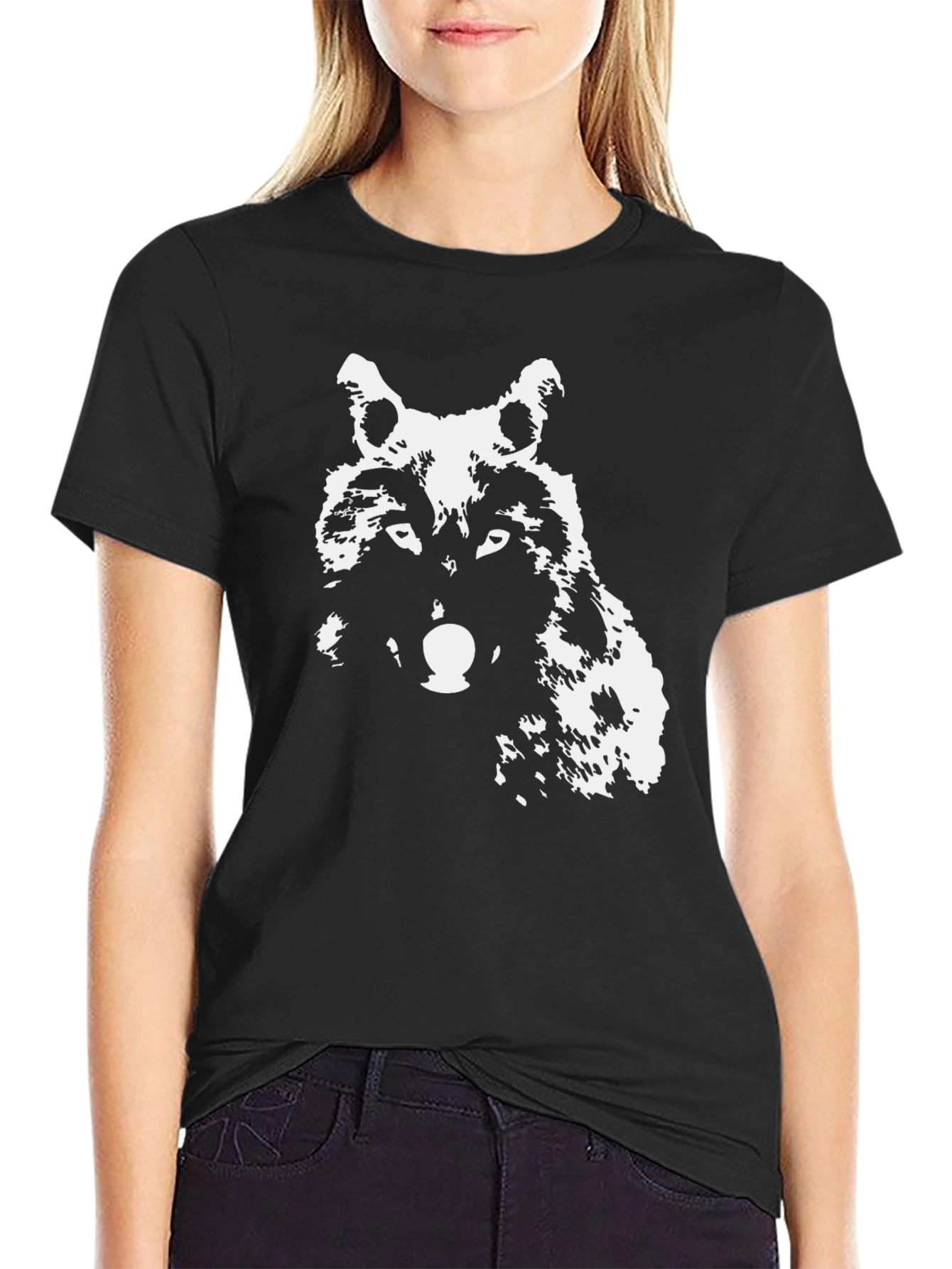 Wolf Graphic Print Black T-Shirt - Casual Style