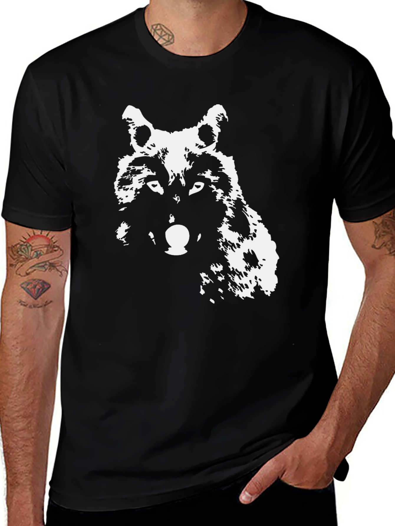 Wolf Graphic Print Black T-Shirt - Casual Style