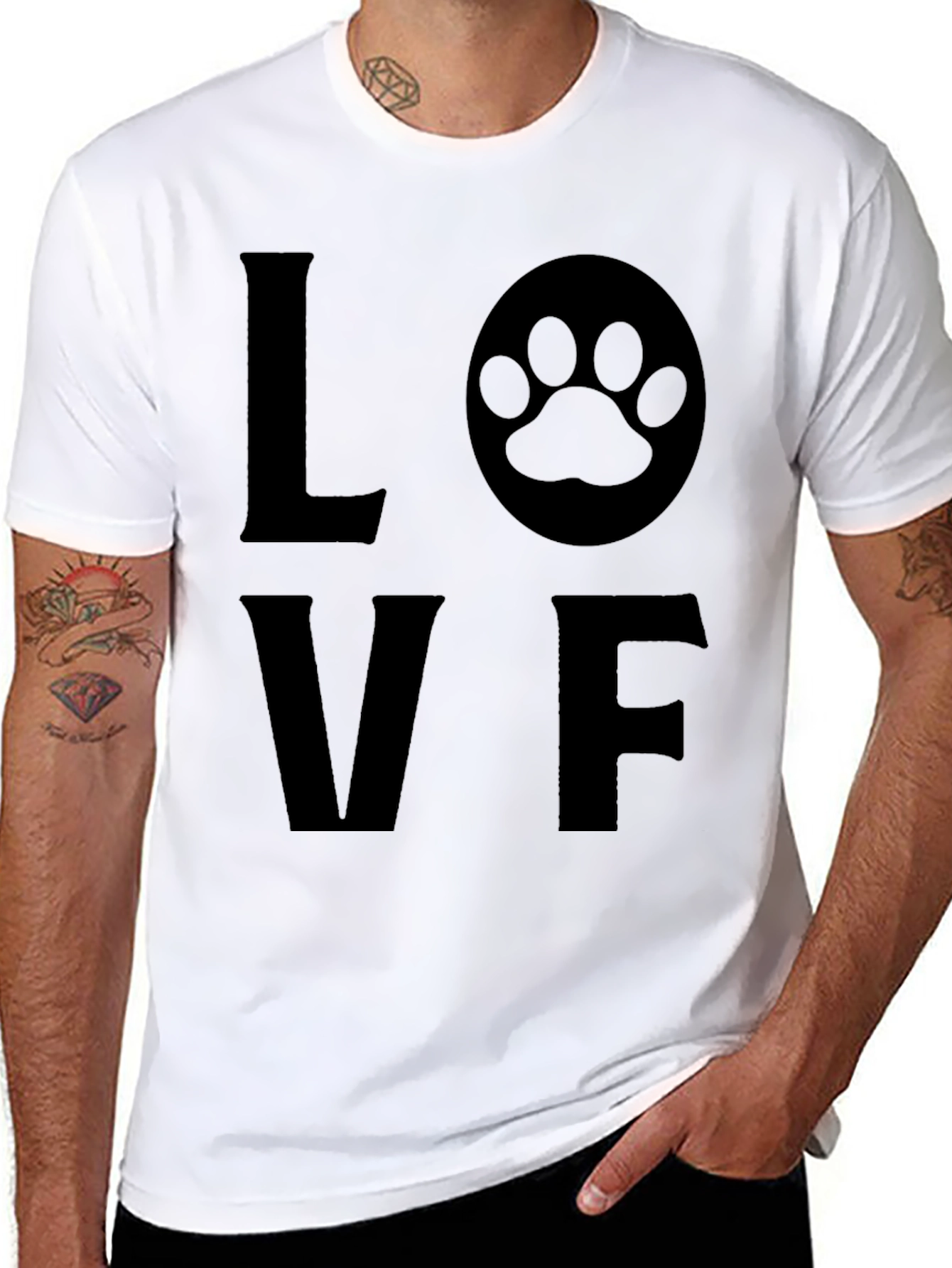 Love F T-Shirt with Paw Print Graphic