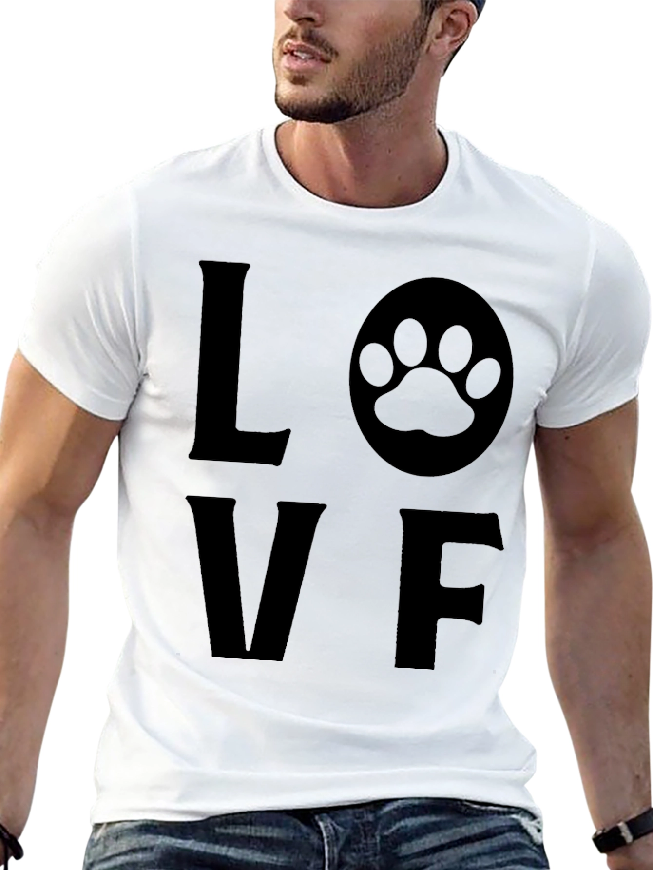 Love F T-Shirt with Paw Print Graphic
