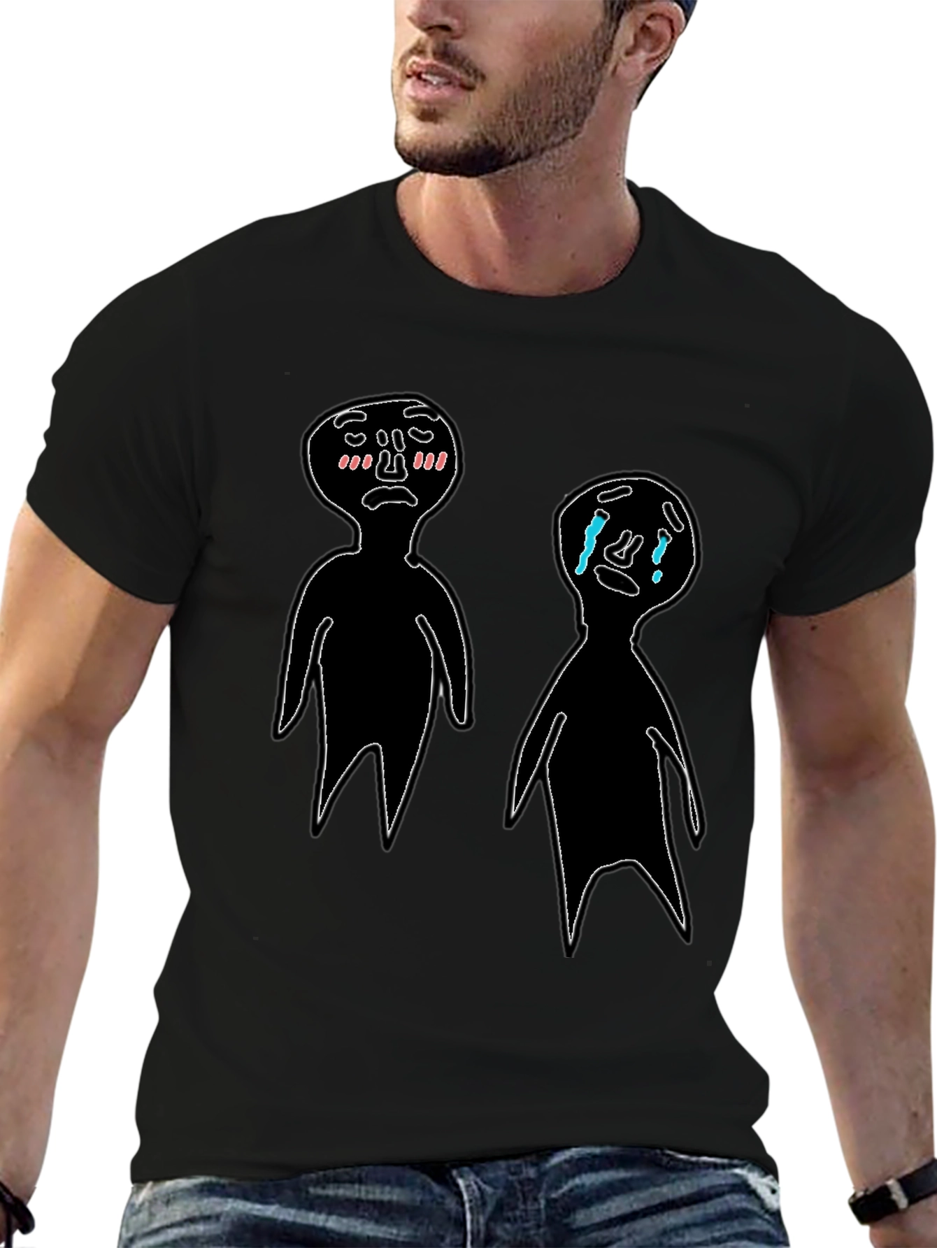Emotional Doodles Graphic Tee - Black Cotton T-Shirt