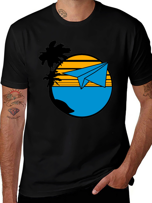 Island Paper Airplane Graphic T-Shirt - Black