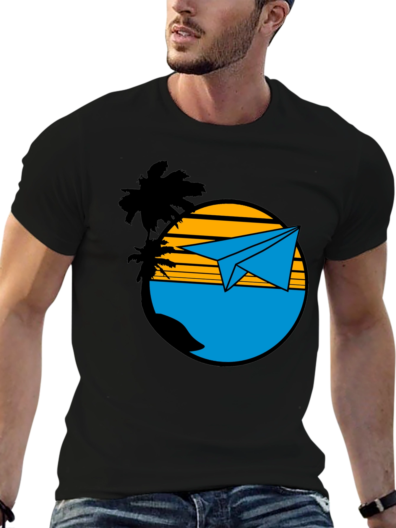 Island Paper Airplane Graphic T-Shirt - Black