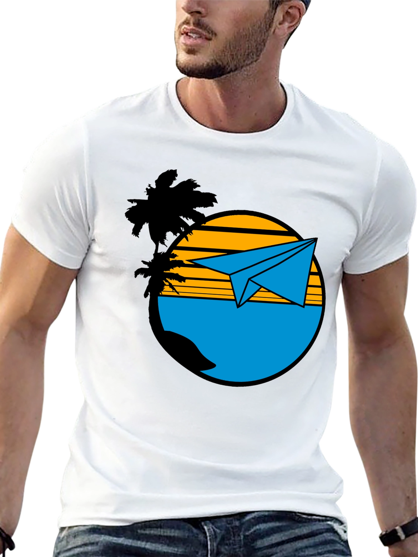 Island Paper Airplane Graphic T-Shirt - Black