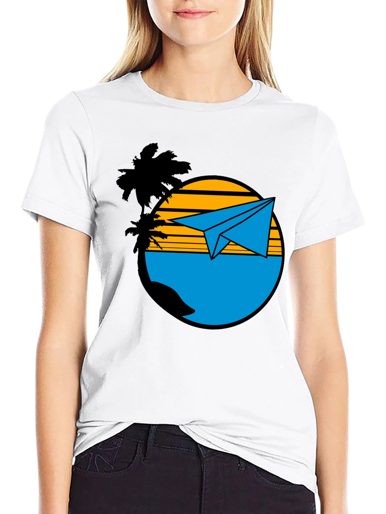 Island Paper Airplane Graphic T-Shirt - Black