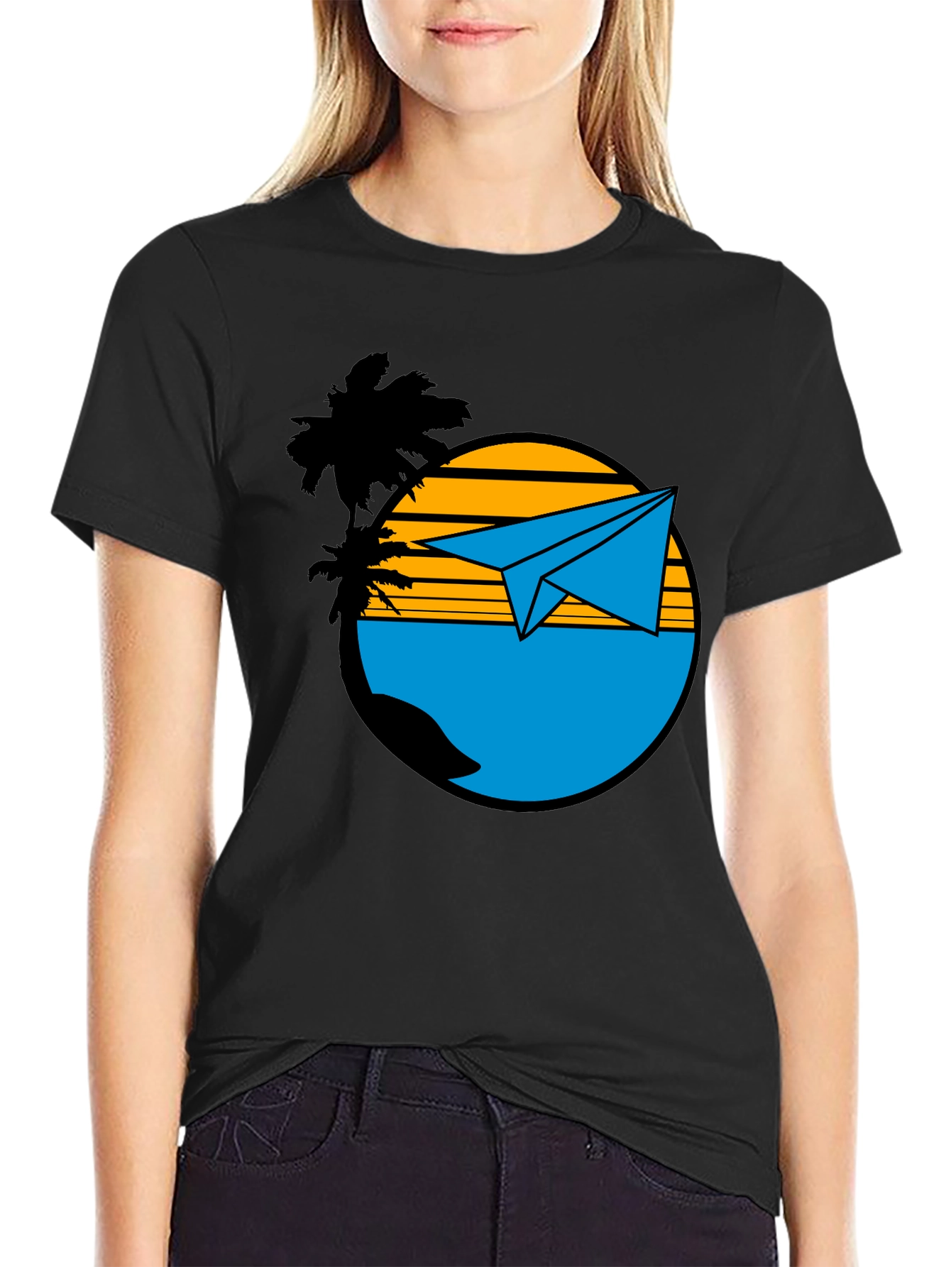 Island Paper Airplane Graphic T-Shirt - Black