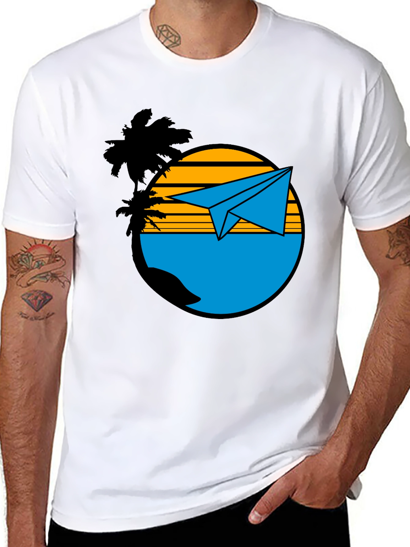 Island Paper Airplane Graphic T-Shirt - Black