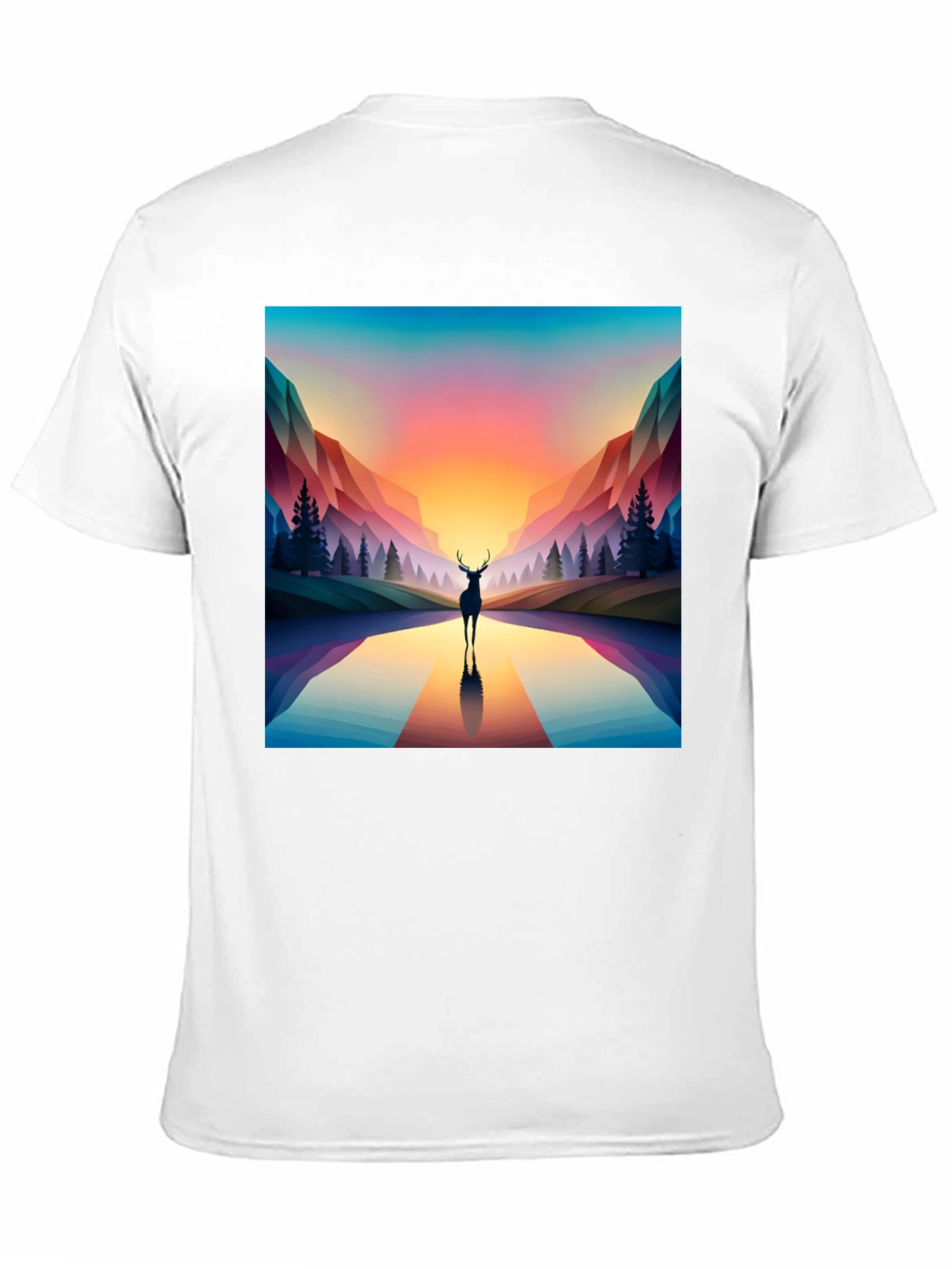 Deer Silhouette Geometric Graphic Tee - Black