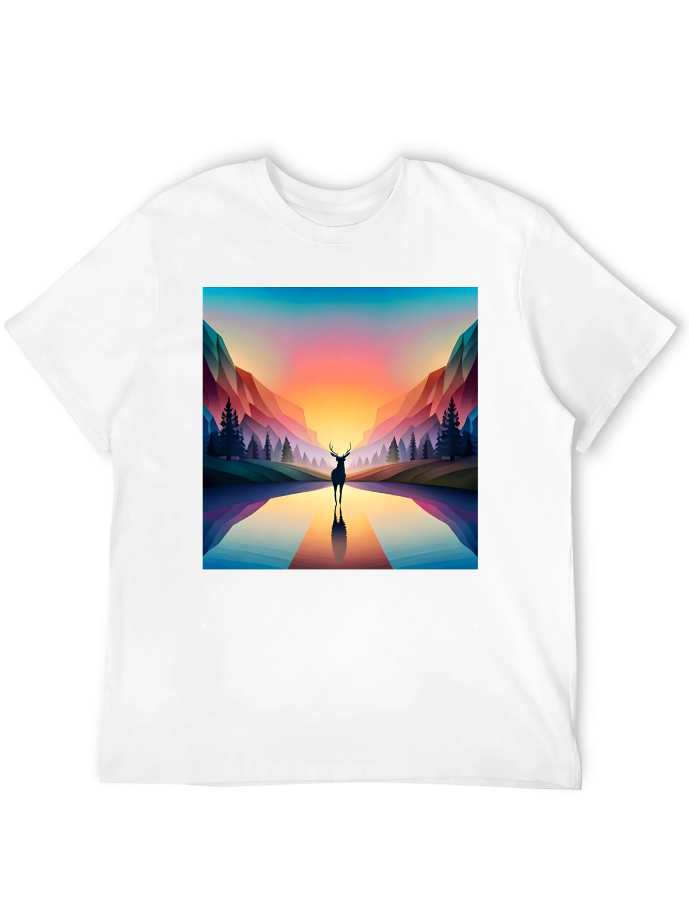 Deer Silhouette Geometric Graphic Tee - Black