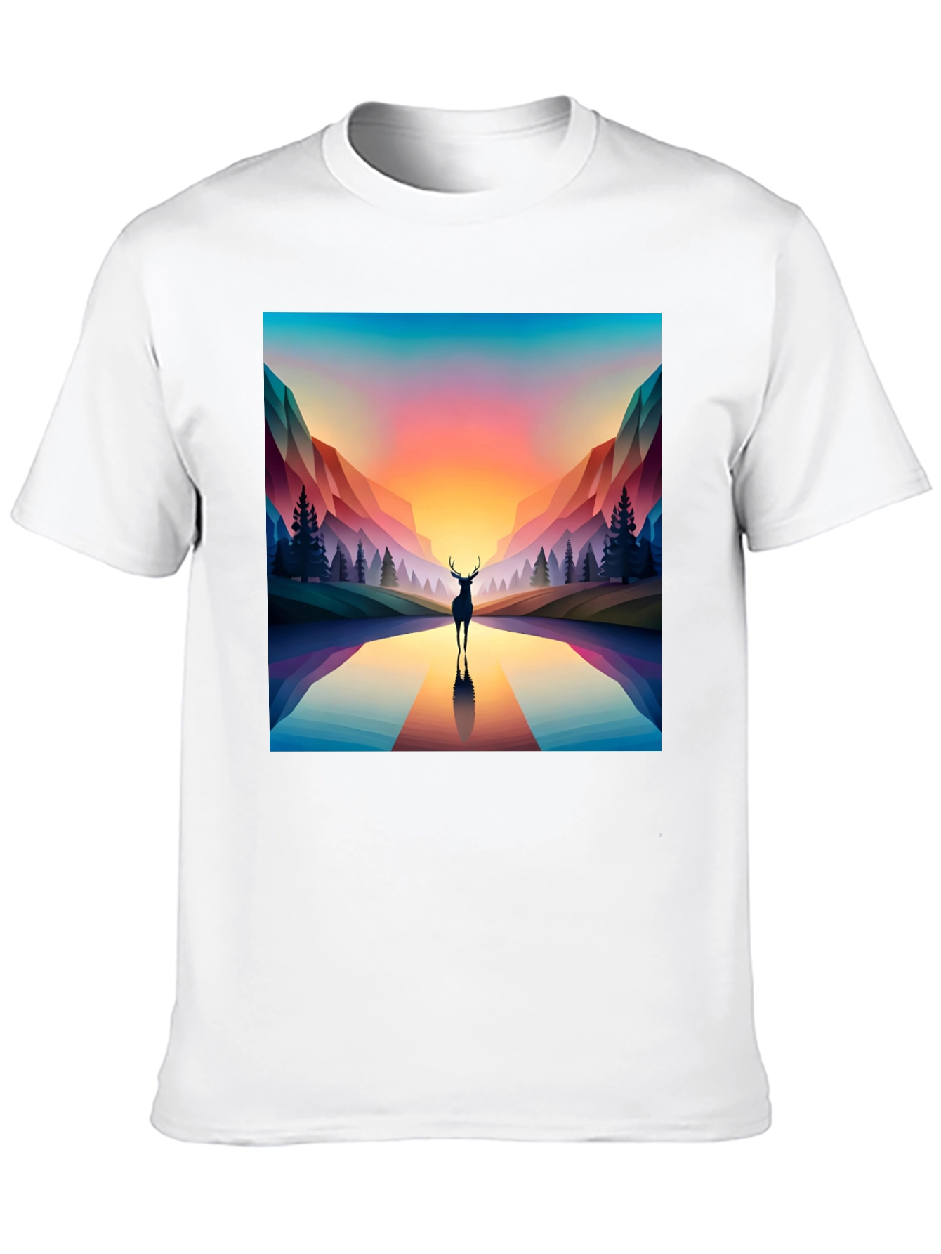 Deer Silhouette Geometric Graphic Tee - Black