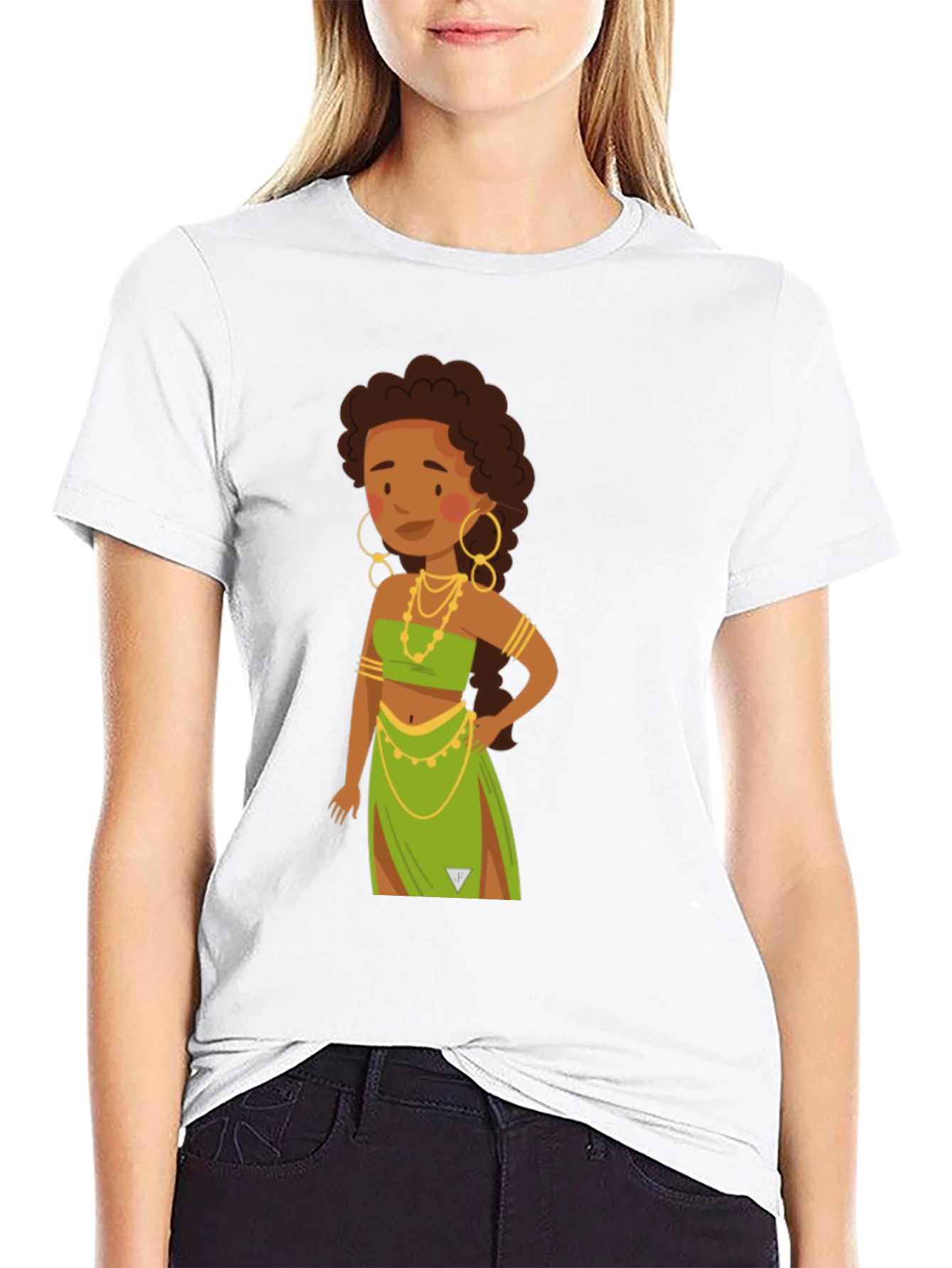 Cartoon Woman Graphic Black T-Shirt