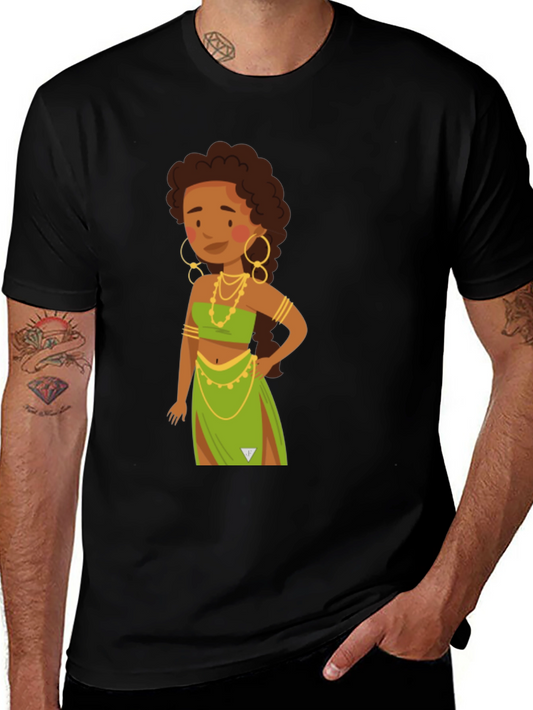 Cartoon Woman Graphic Black T-Shirt