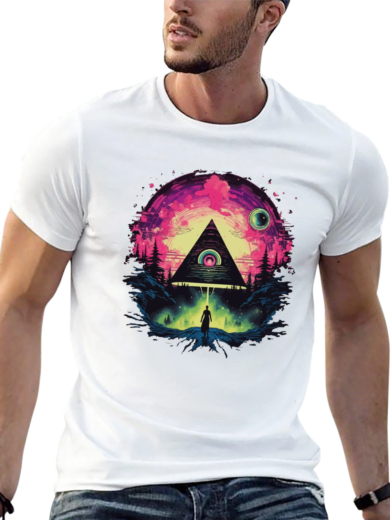 Illuminati Pyramid Graphic Tee - Stylish Mens Black T-Shirt