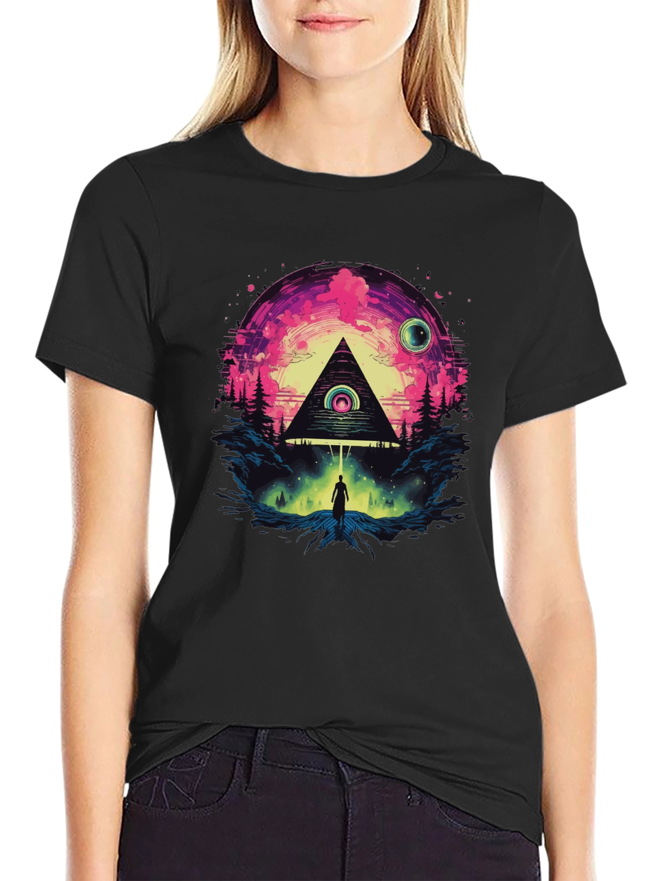 Illuminati Pyramid Graphic Tee - Stylish Mens Black T-Shirt