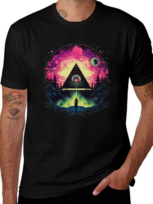 Illuminati Pyramid Graphic Tee - Stylish Mens Black T-Shirt