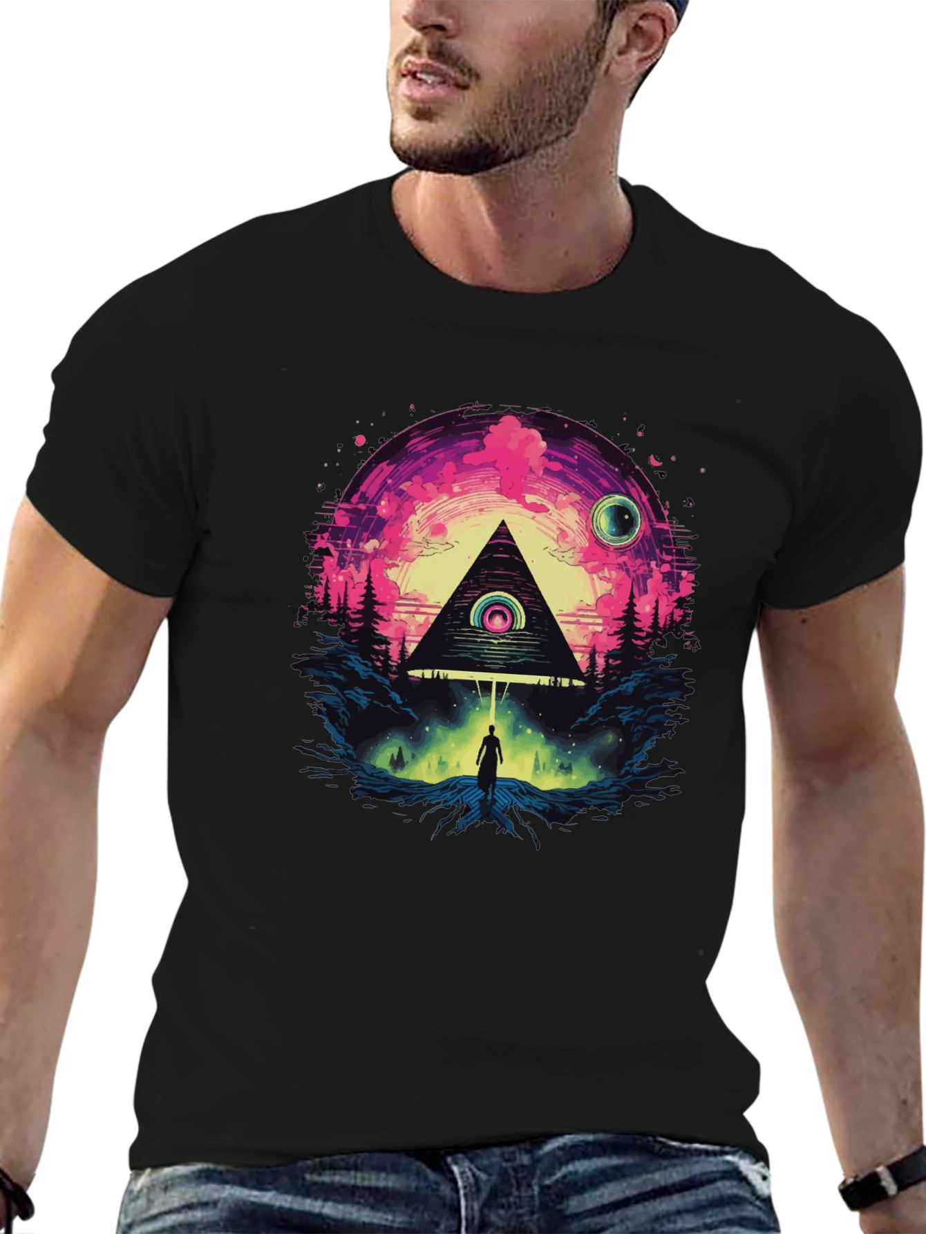 Illuminati Pyramid Graphic Tee - Stylish Mens Black T-Shirt