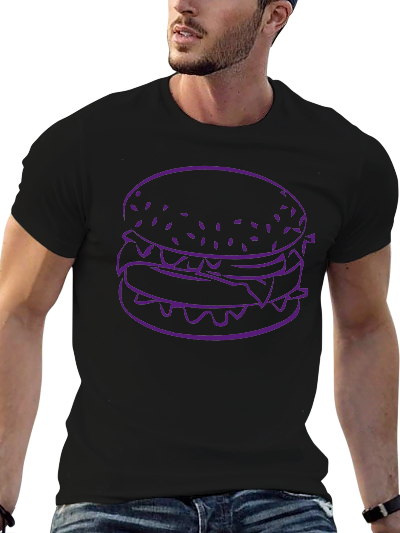 Burger Graphic Tee - Black Cotton T-Shirt