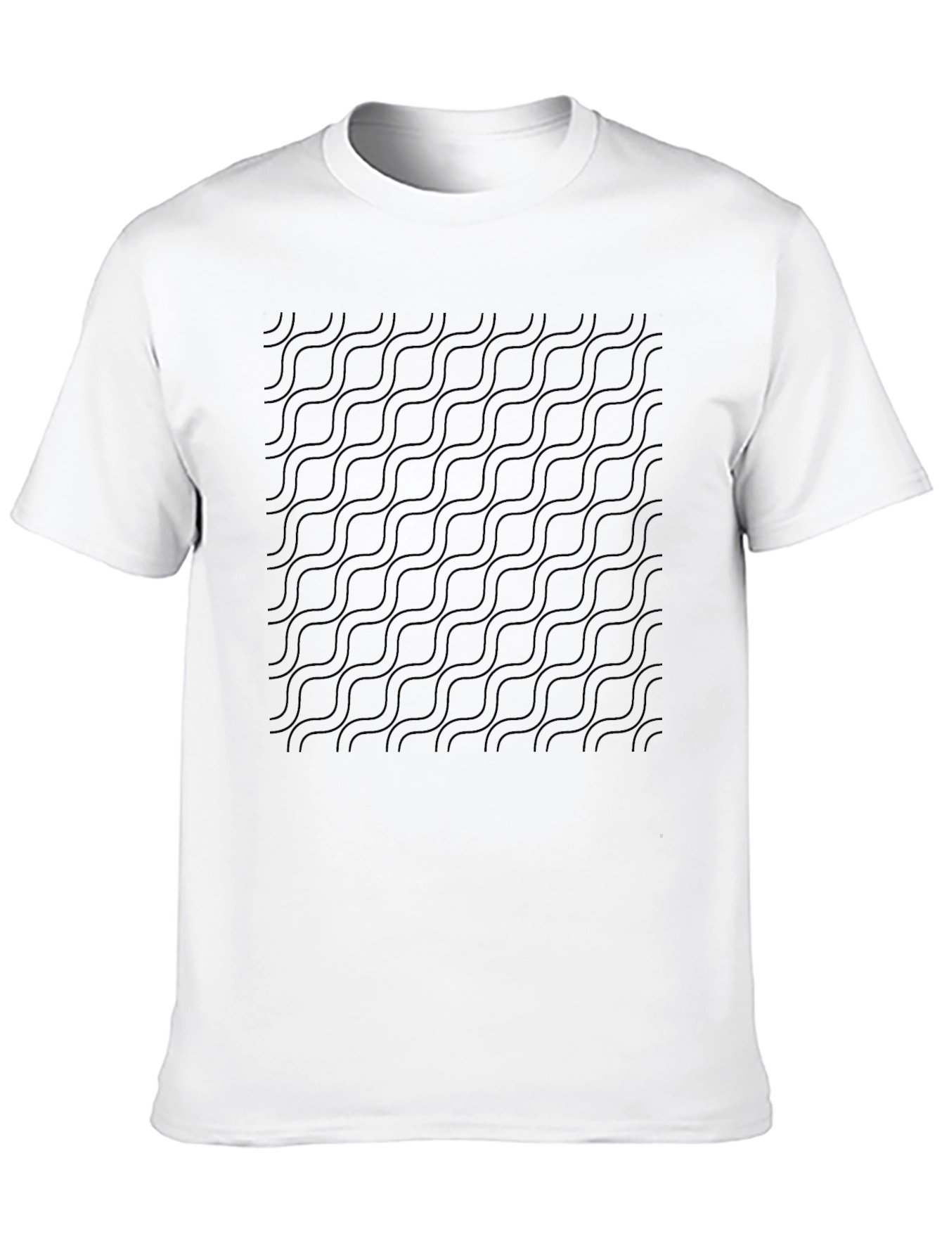 Mens Black Wave Pattern Crew Neck T-Shirt