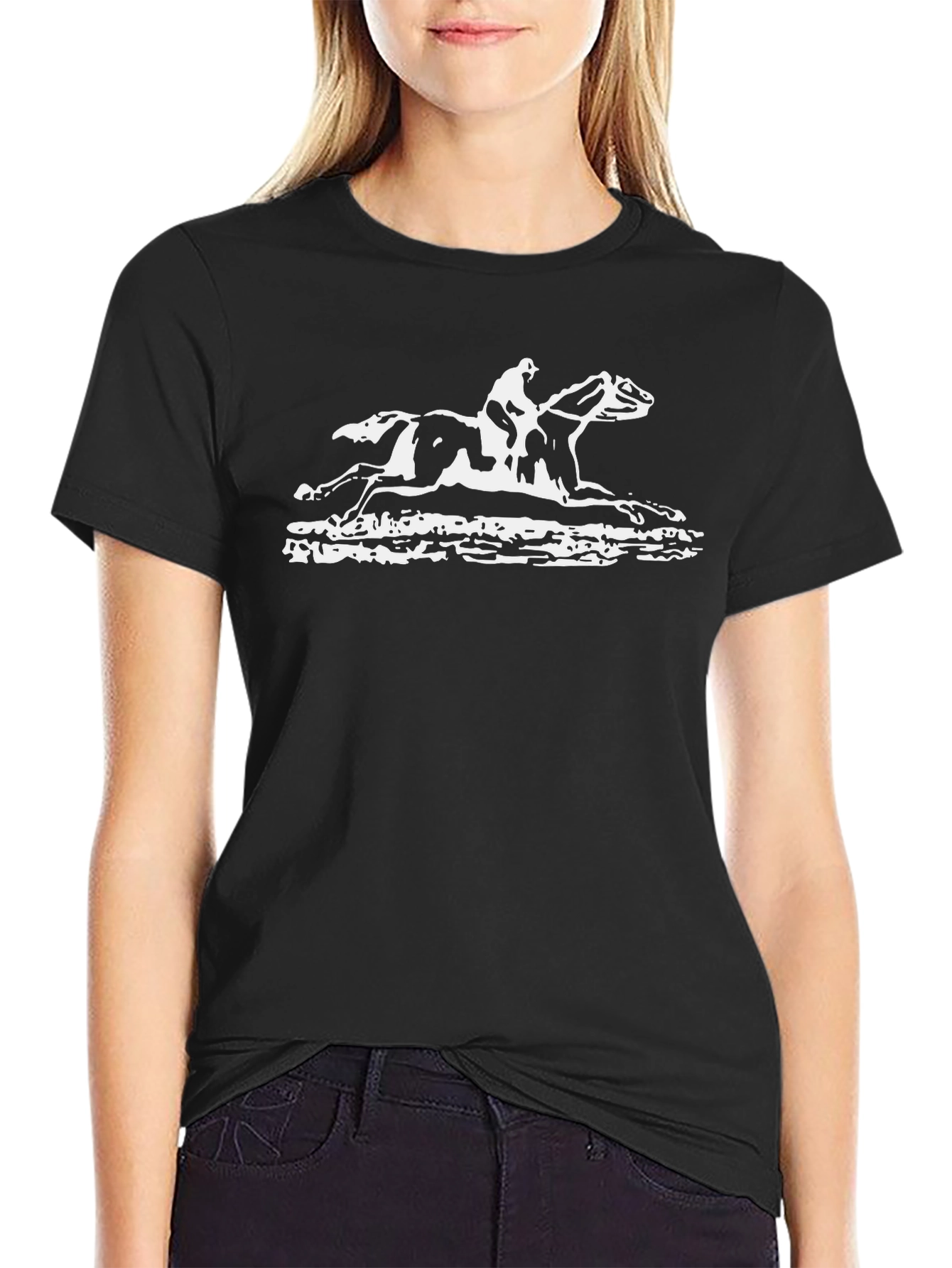 Equestrian Print Black Tee