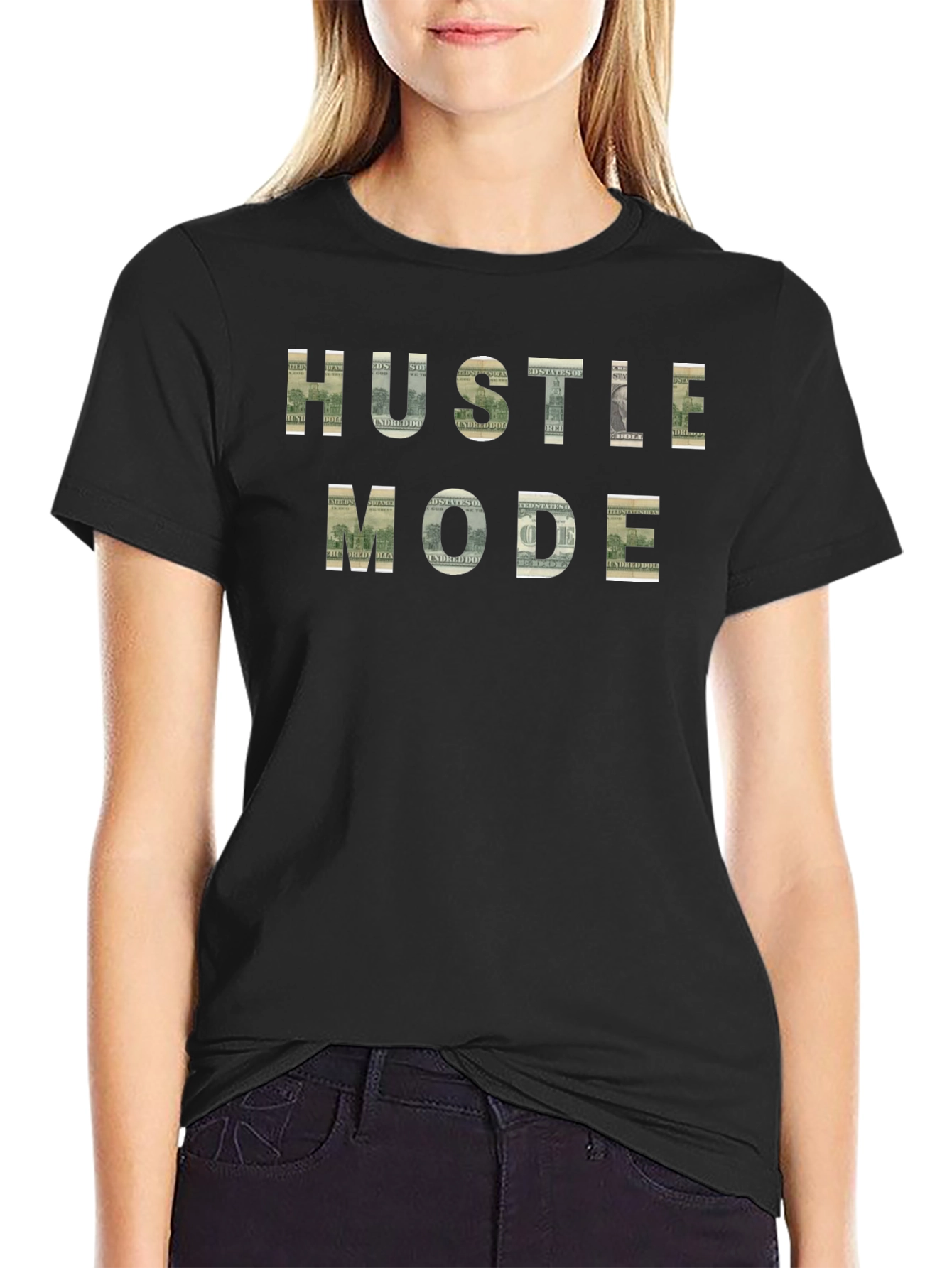 Hustle Mode Black T-Shirt - Money Design