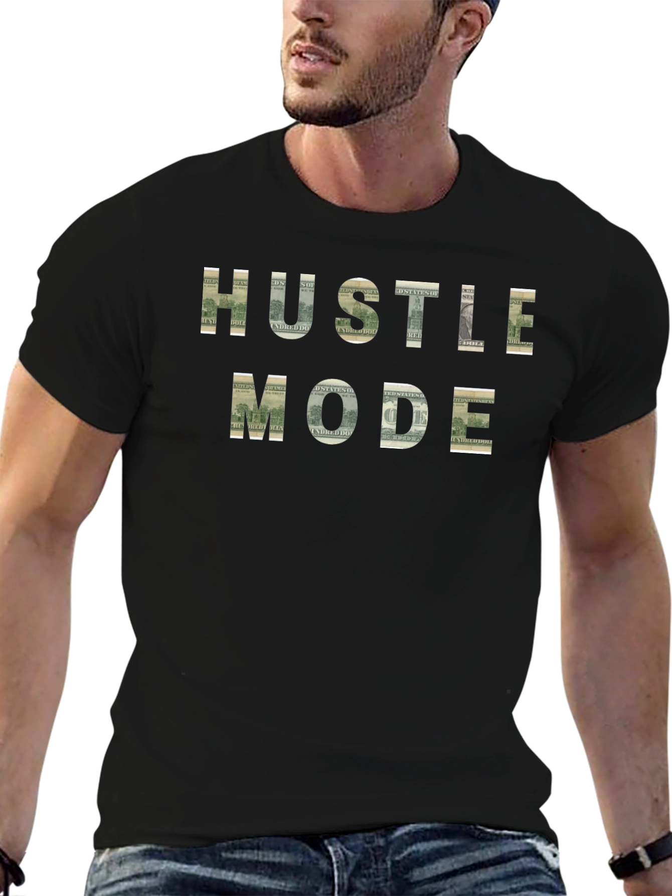 Hustle Mode Black T-Shirt - Money Design