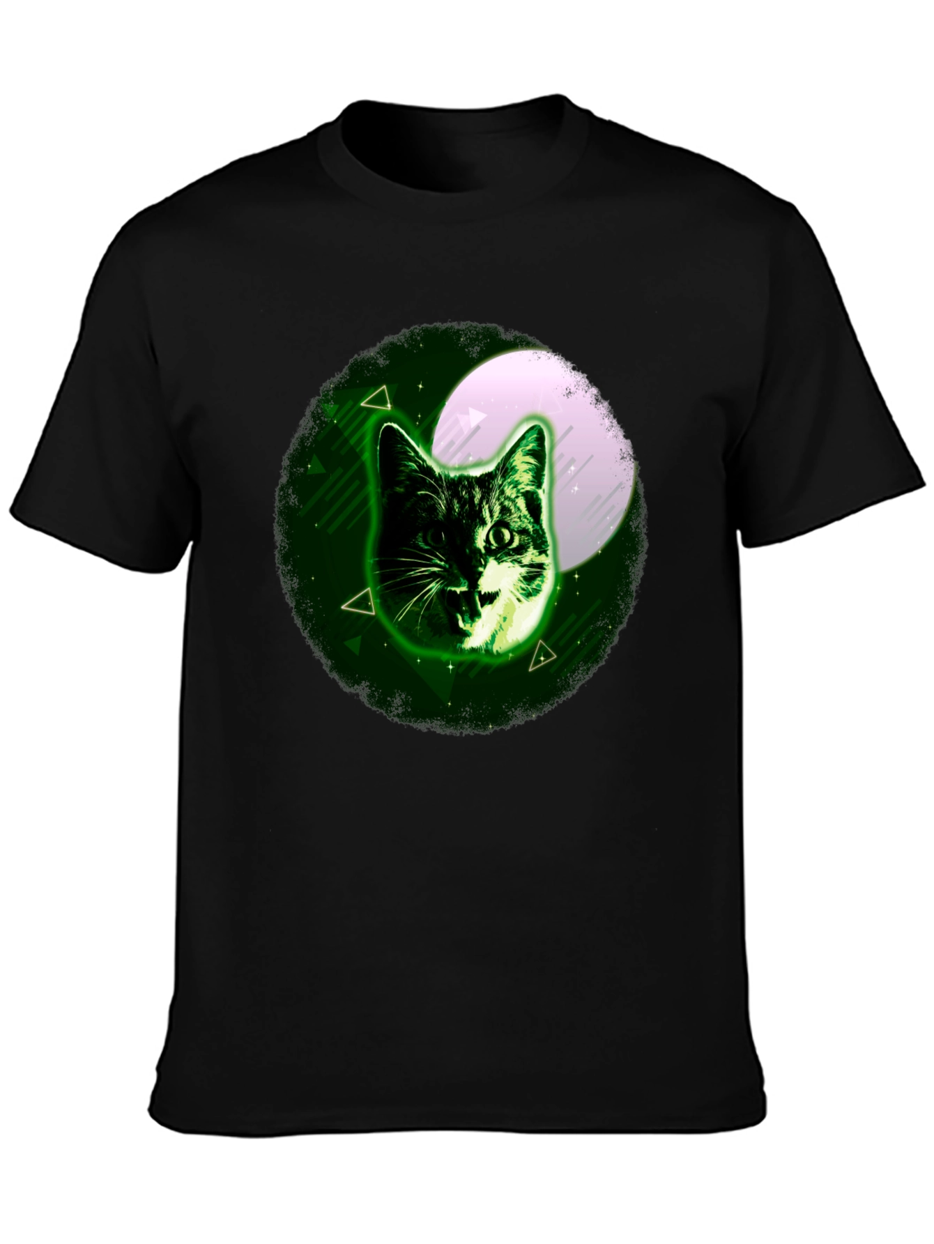 Cat Moon Graphic Tee - Stylish Mens Black T-Shirt