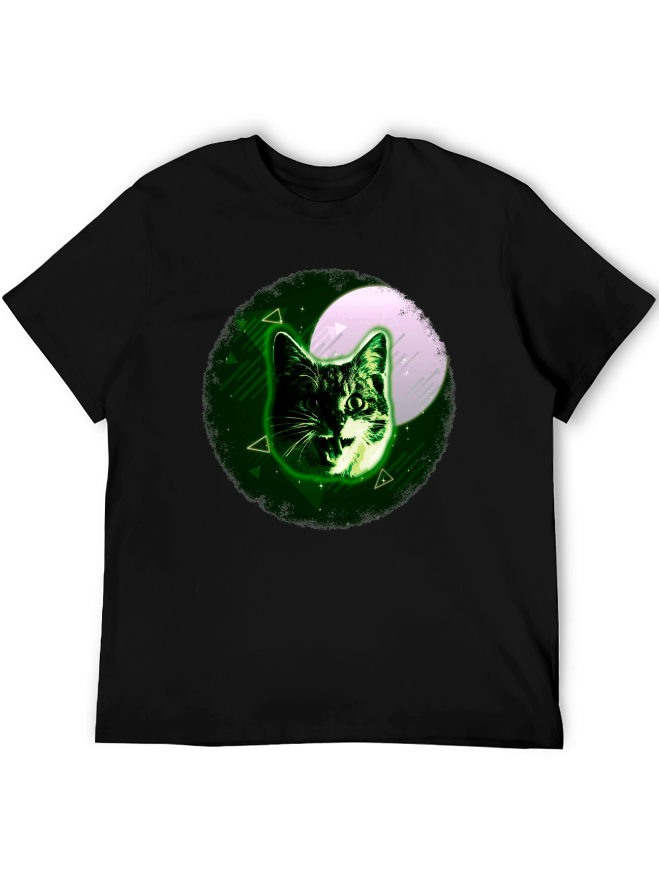 Cat Moon Graphic Tee - Stylish Mens Black T-Shirt