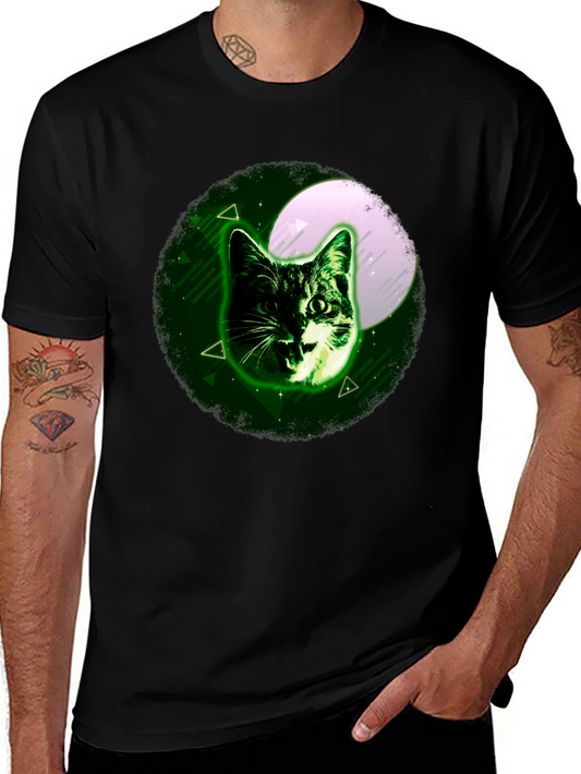 Cat Moon Graphic Tee - Stylish Mens Black T-Shirt