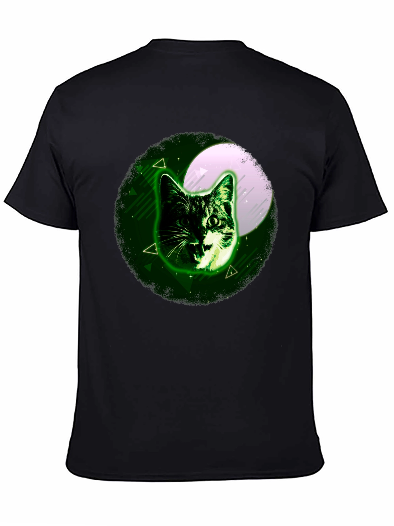 Cat Moon Graphic Tee - Stylish Mens Black T-Shirt