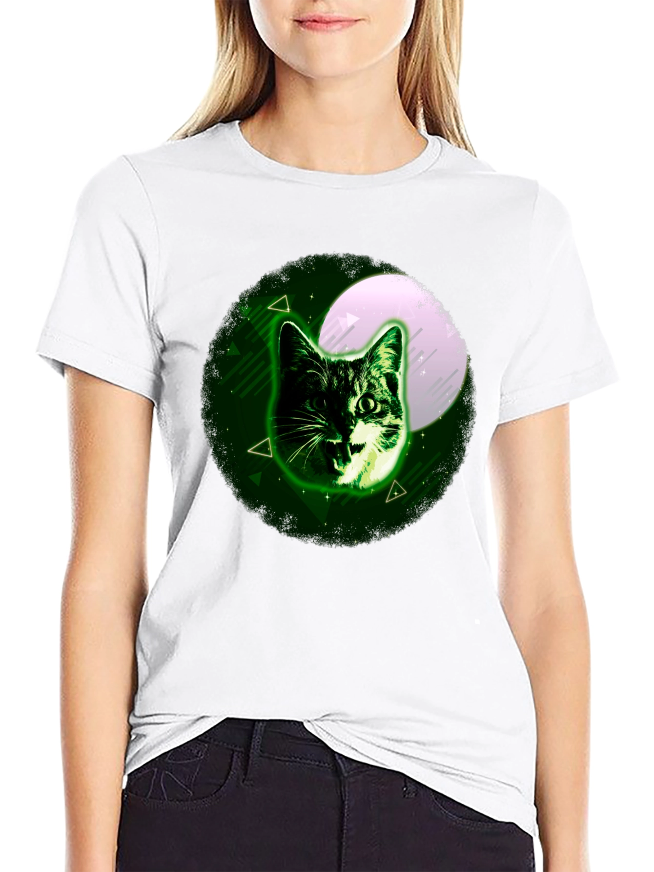 Cat Moon Graphic Tee - Stylish Mens Black T-Shirt
