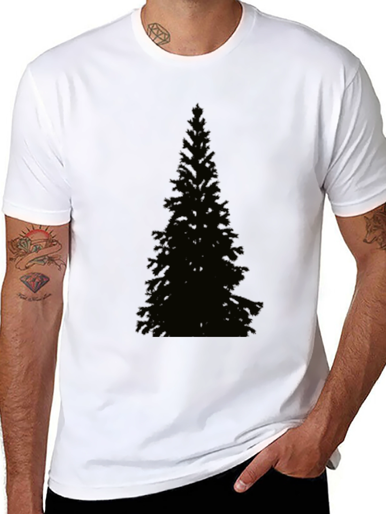 Evergreen Tree Graphic Tee - Black Cotton T-Shirt