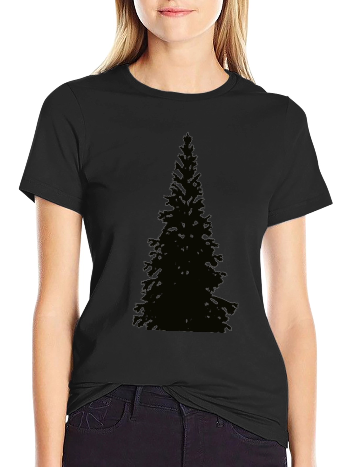 Evergreen Tree Graphic Tee - Black Cotton T-Shirt