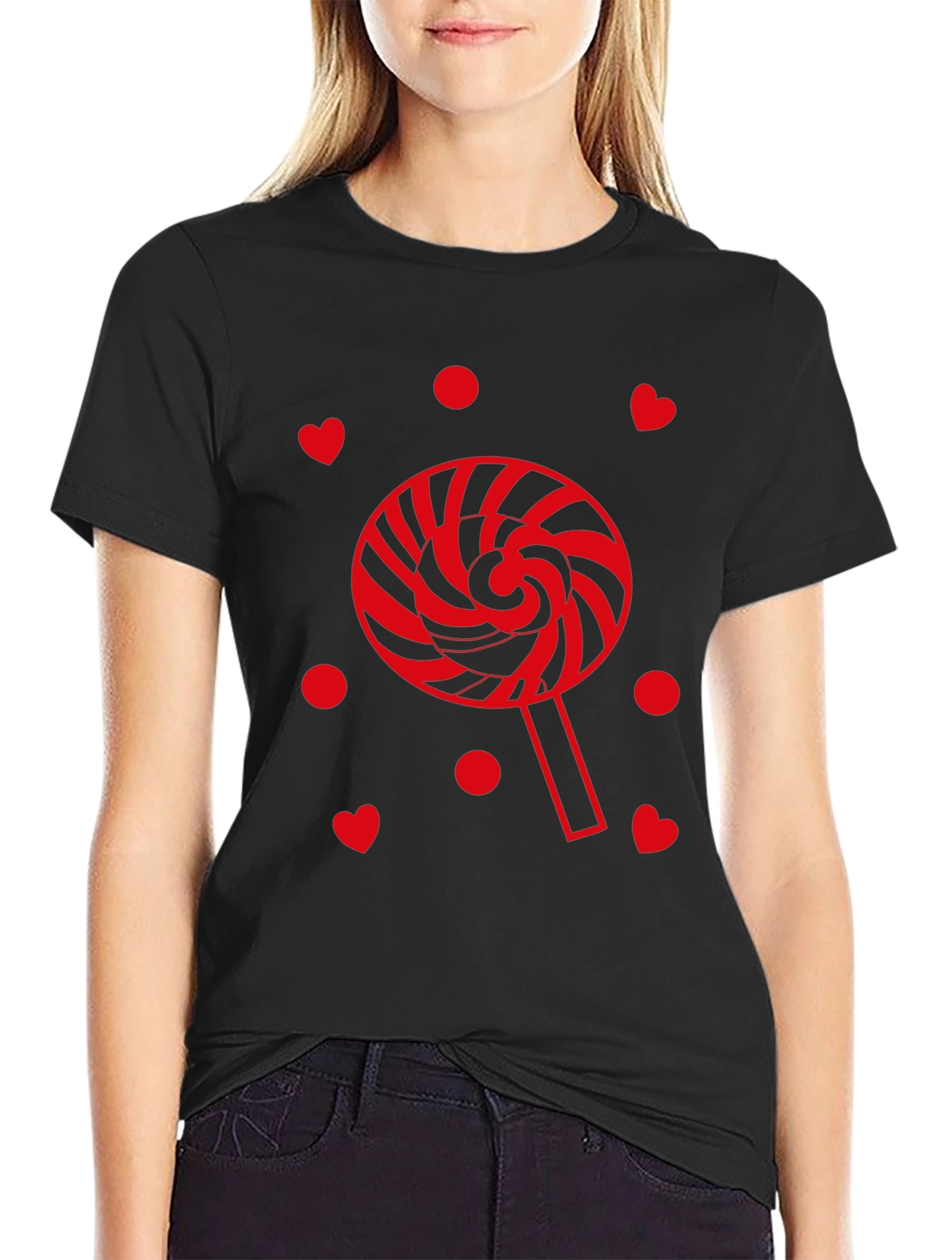 Lollipop Heart Graphic Tee - Black Casual Shirt