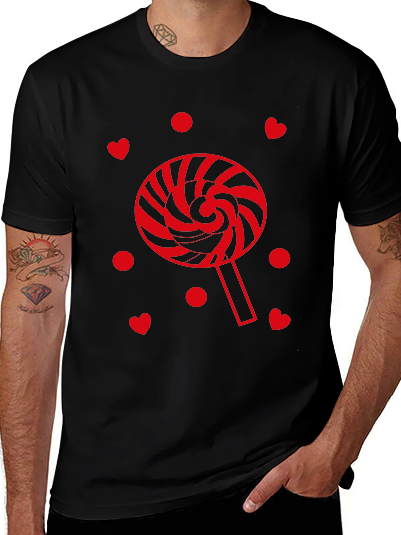 Lollipop Heart Graphic Tee - Black Casual Shirt