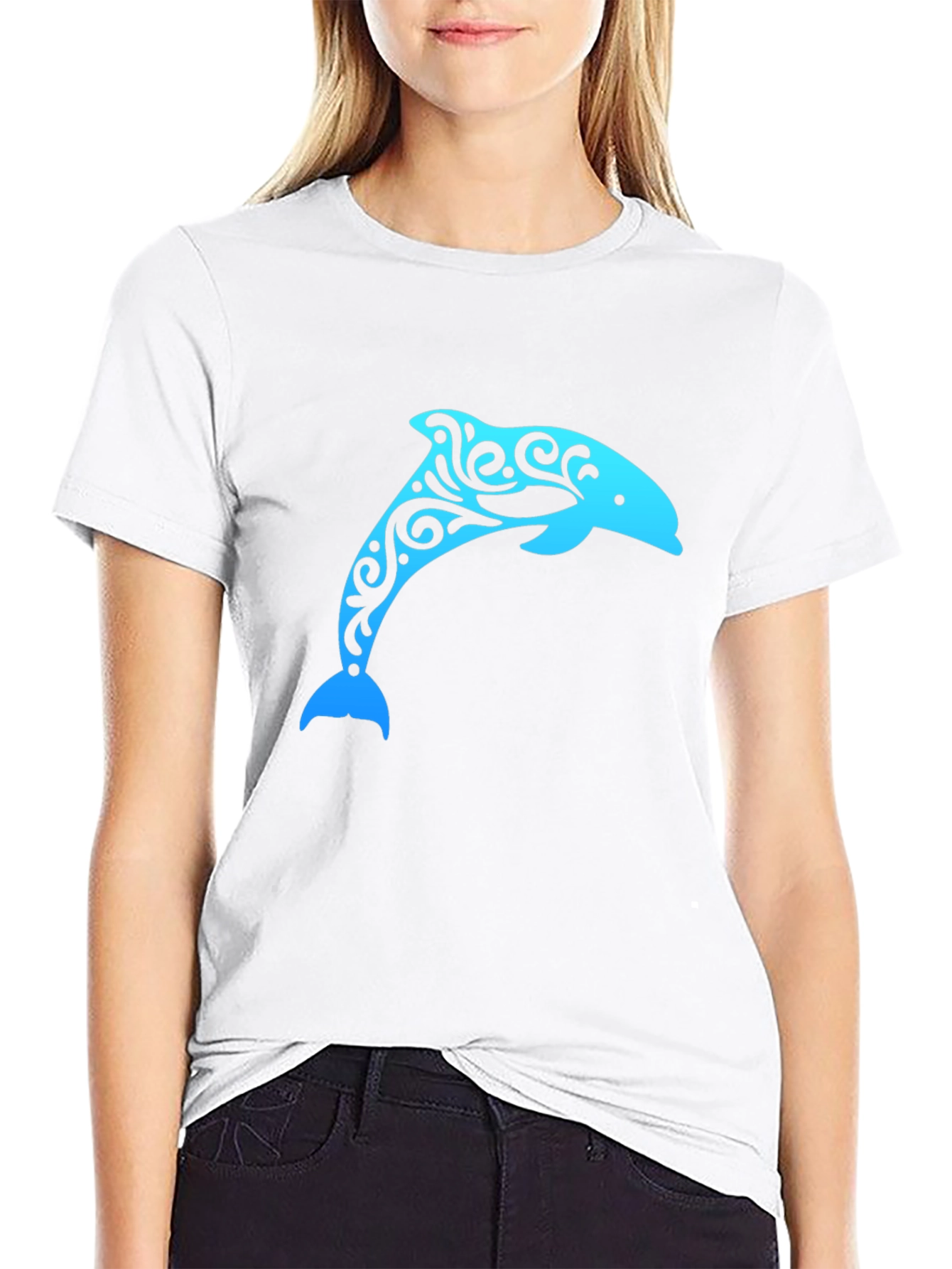Stylish Dolphin Graphic Black T-Shirt