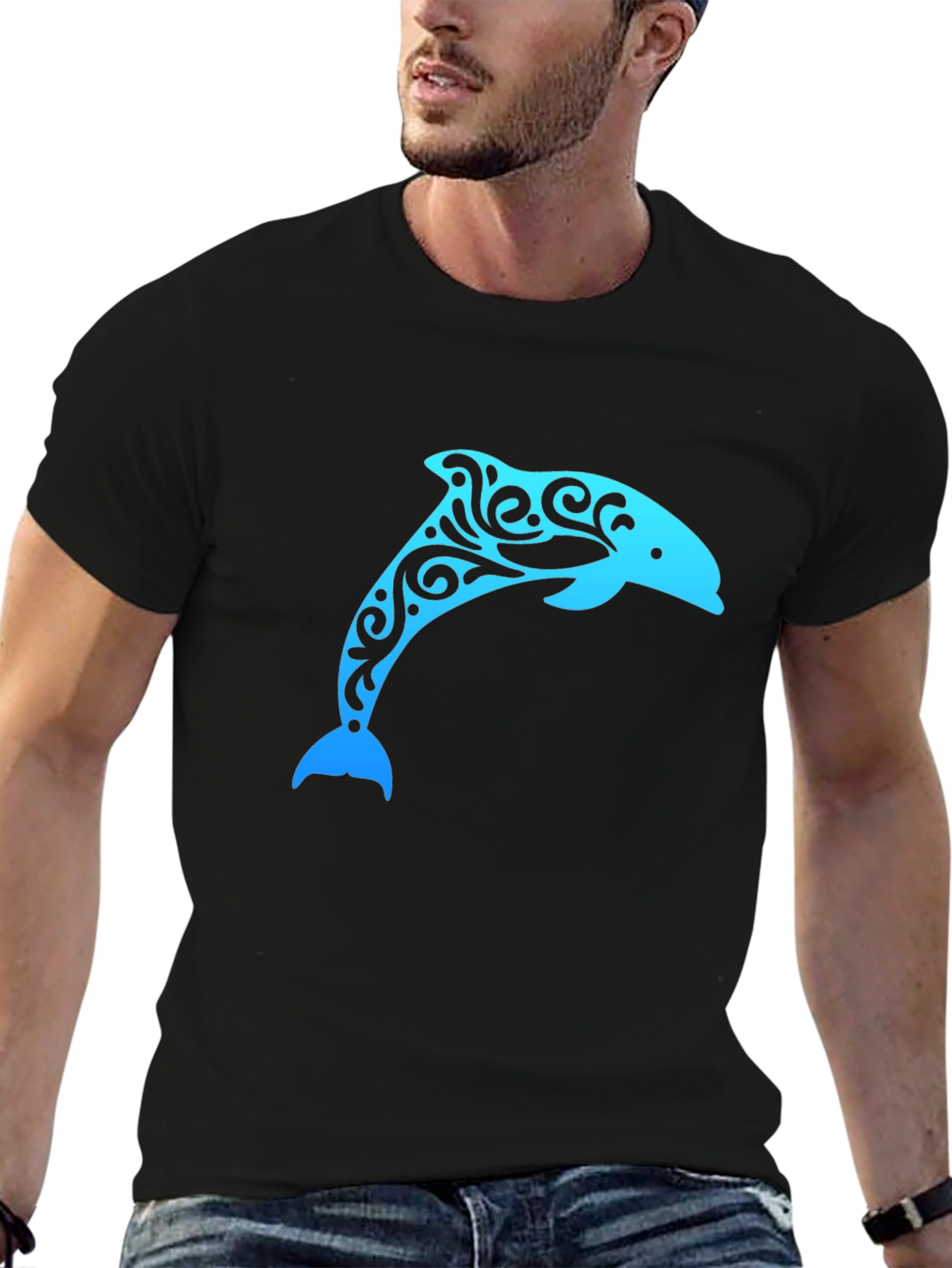 Stylish Dolphin Graphic Black T-Shirt
